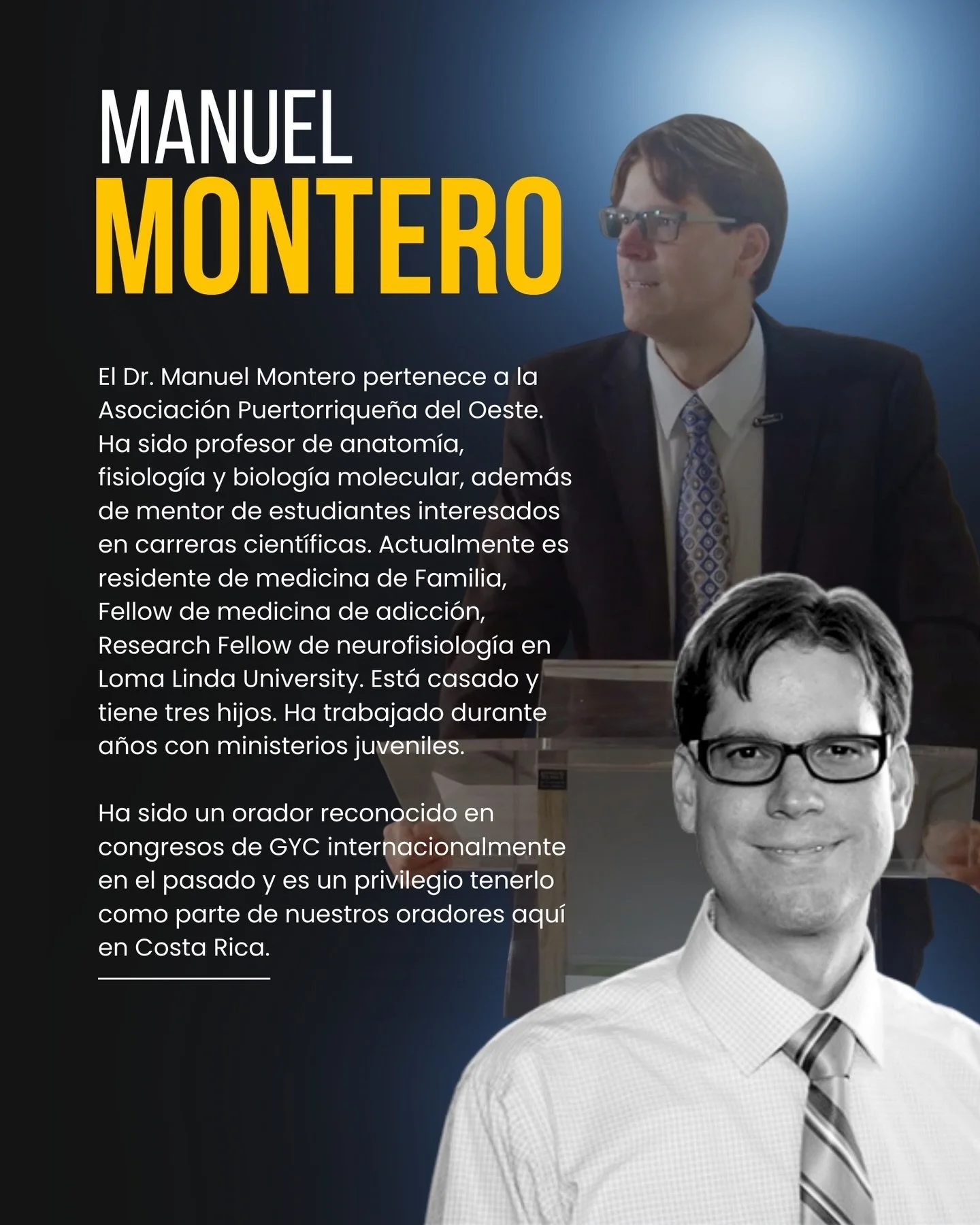 🔥Con emoci&oacute;n anunciamos a nuestro tercer orador del congreso GYC Costa Rica 2026, el Dr. Manuel Montero. Definitivamente &iexcl;NO te puedes perder este evento! 🙌🏻

Ya estamos cerca a completar las inscripciones 😲. No pierdas tu espacio. ?
