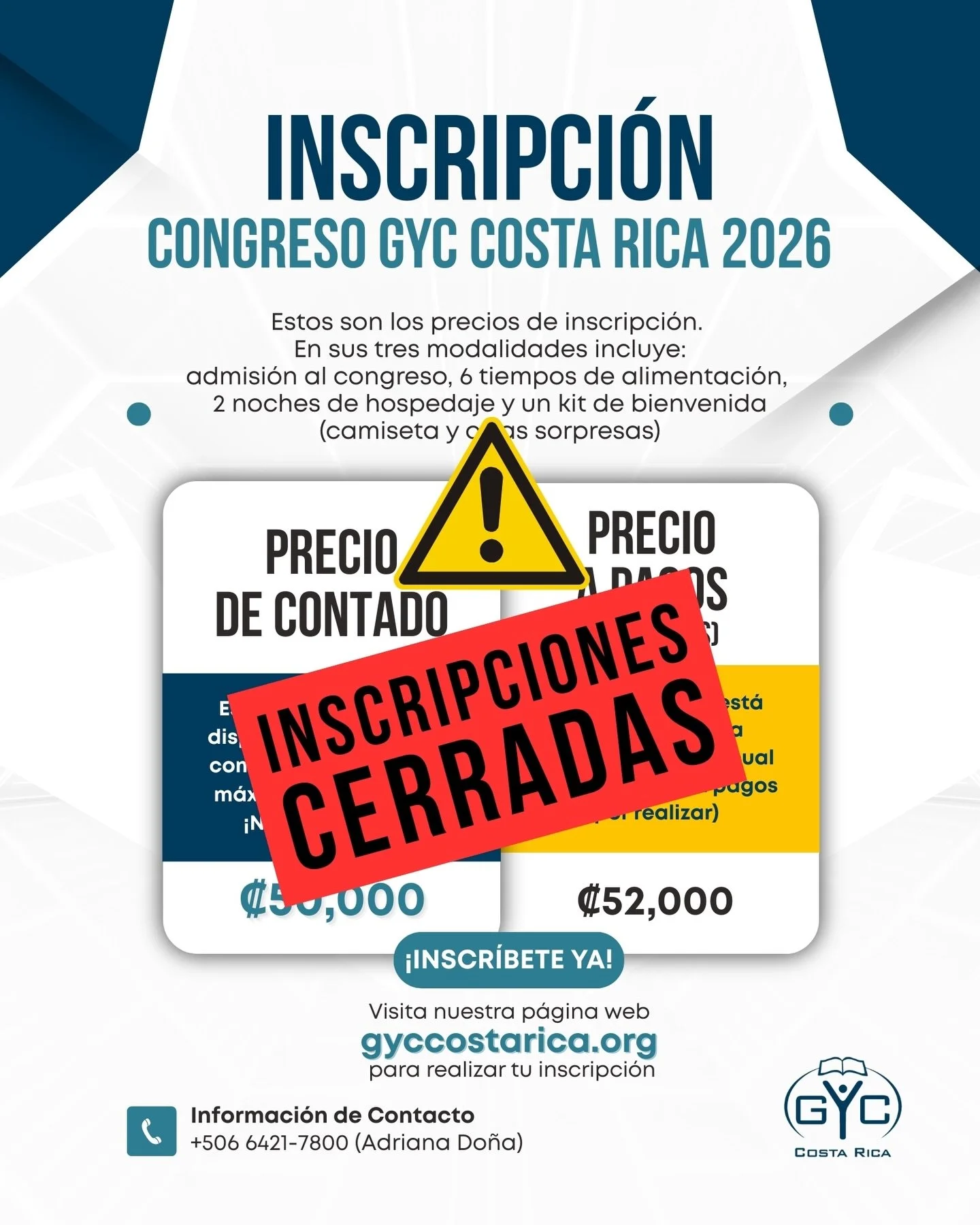 ⚠️ AVISO IMPORTANTE ⚠️ 
Hemos llegado al cupo m&aacute;ximo de inscripciones. 

Esperamos en Dios que esta experiencia sea de enorme bendici&oacute;n para todos los que asistir&aacute;n 🙌🏻 

Si no tuviste la oportunidad de inscribirte, no te pierda