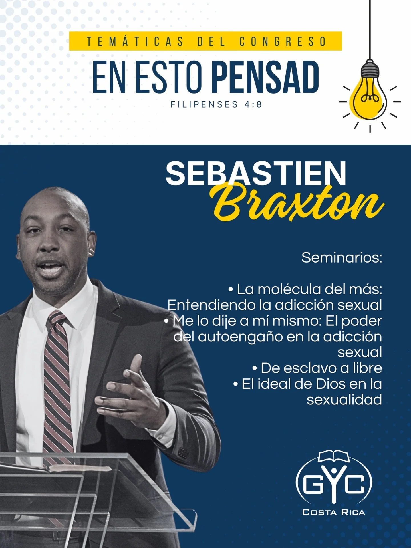 ‼️👉🏻 Compartimos los seminarios de nuestro tercer orador, Sebastien Braxton a continuaci&oacute;n:

1. La mol&eacute;cula del m&aacute;s: Entendiendo la adicci&oacute;n sexual
2. Me lo dije a m&iacute; mismo: El poder del autoenga&ntilde;o en la ad