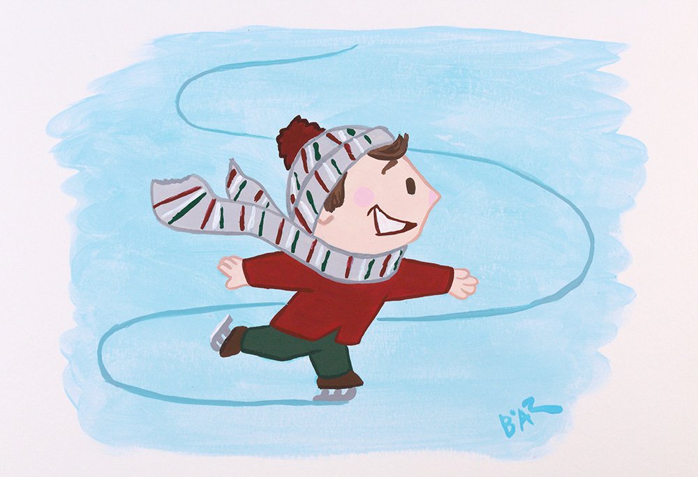 Winter Iceskating kids acrylic gouache painting character