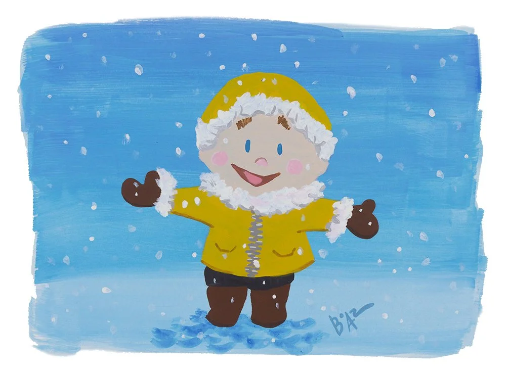 Winter Snow Kids acrylic gouache painting character