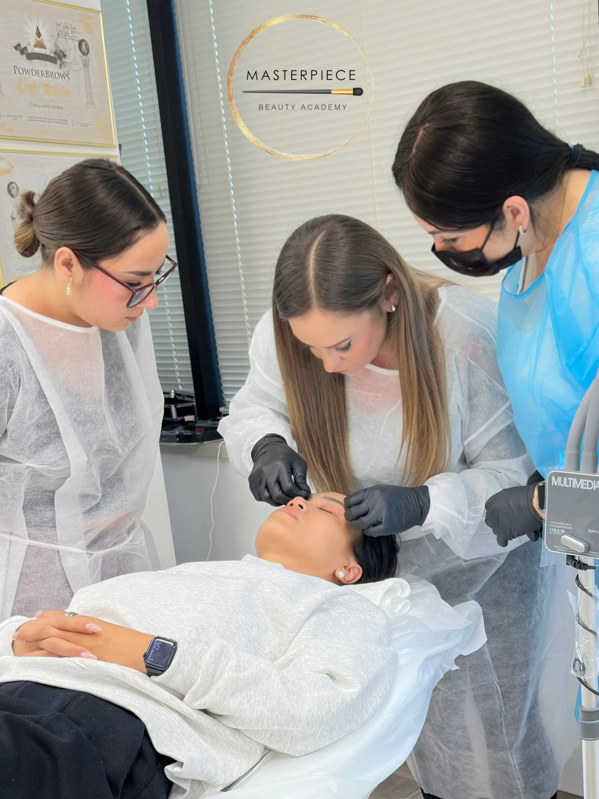 CURSO GRUPAL DE NANOBROWS EN ROCKVILLE MARYLAND, ESTUDIANTES APRENDIENDO BAJO LA GUIA DE LA MASTER CARLA GOYCOCHEA