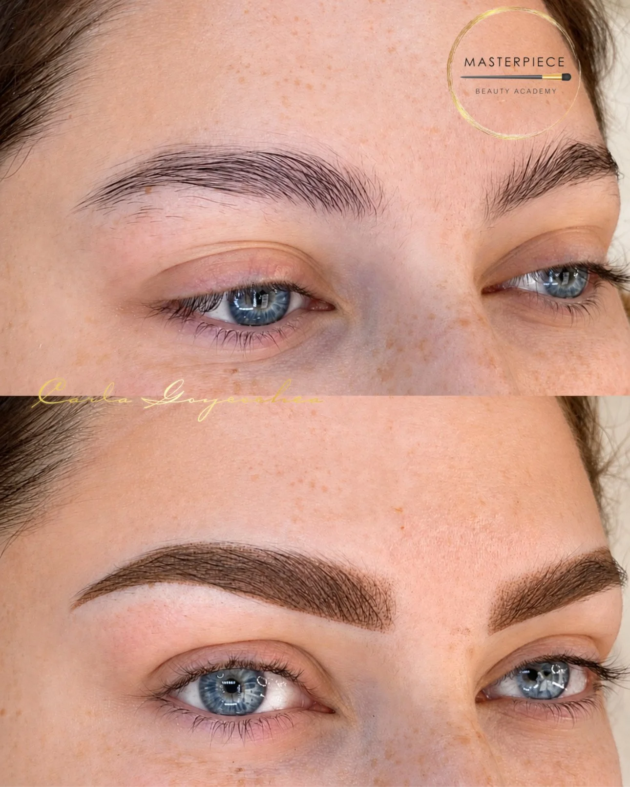POWDERBROWS BEFORE AND AFTER CREATED BY MASTER CARLA GOYCOHCHEA IN ROCKVILLE MARYLAND