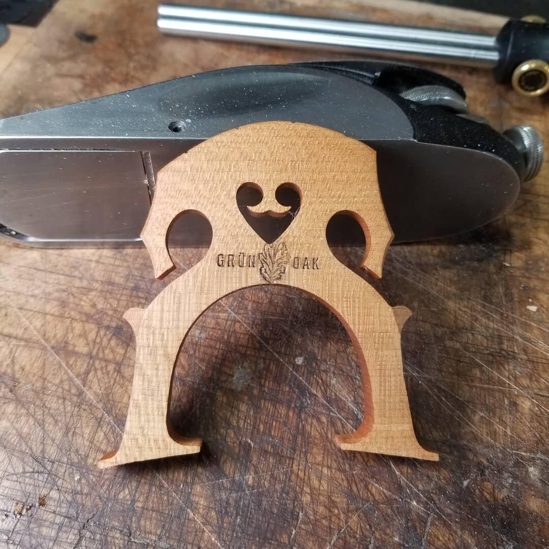 We may have to get another size of stamp, this Gr&uuml;n Oak stamp may only fit full and three quarter sized bridges. Always something. #artisan #luthier #luthiery #cello #cellorepair #workingwithmyhands #makersmovement #grunoak #southdakota #southda