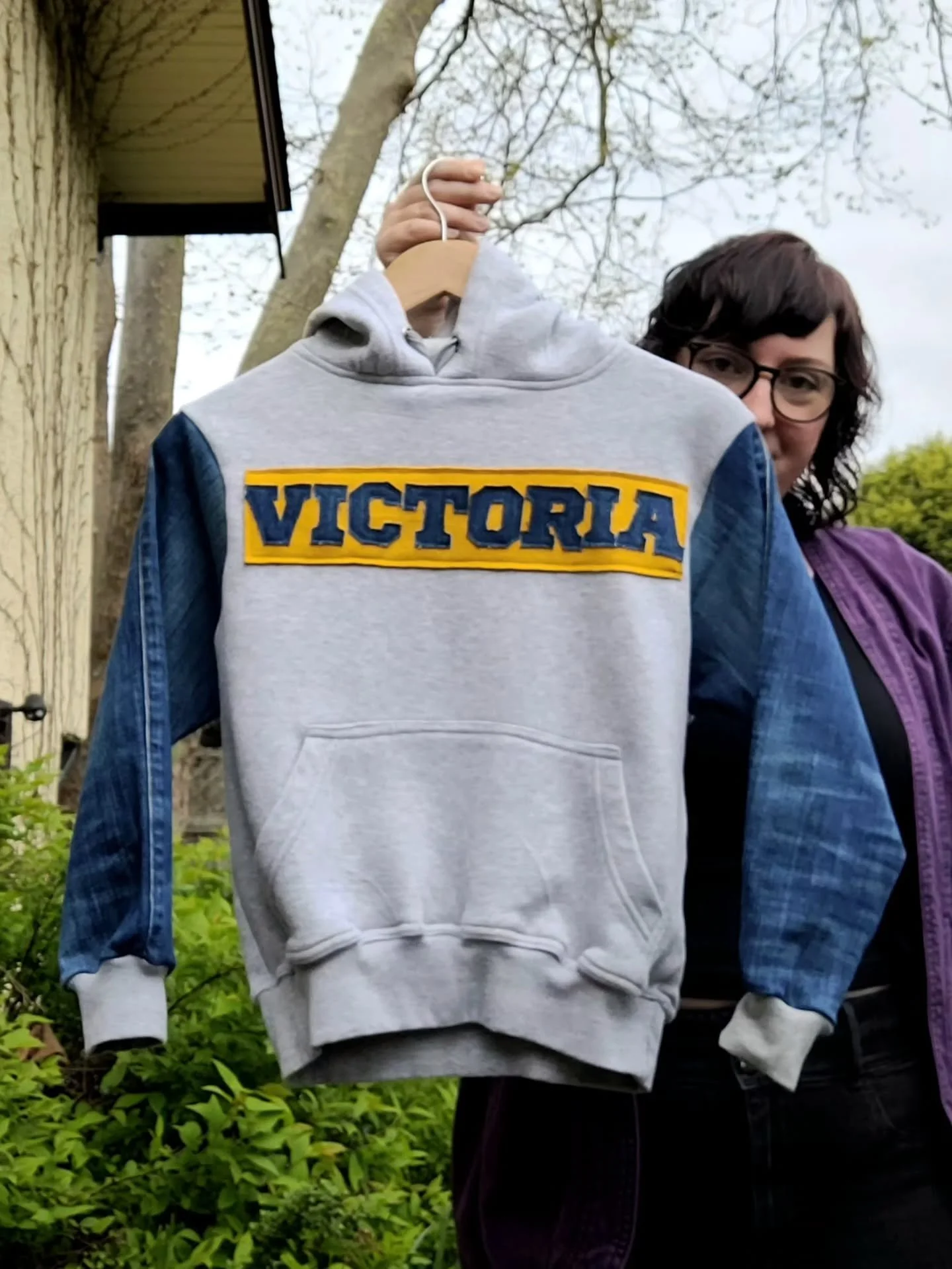 My niece came to visit me and not so subtly asked for another denim sleeve sweater. 

We were going out for dinner, and she jumped out of her room wearing a sweater I made for her birthday a couple of years ago. She giggled, knowing it would make me 