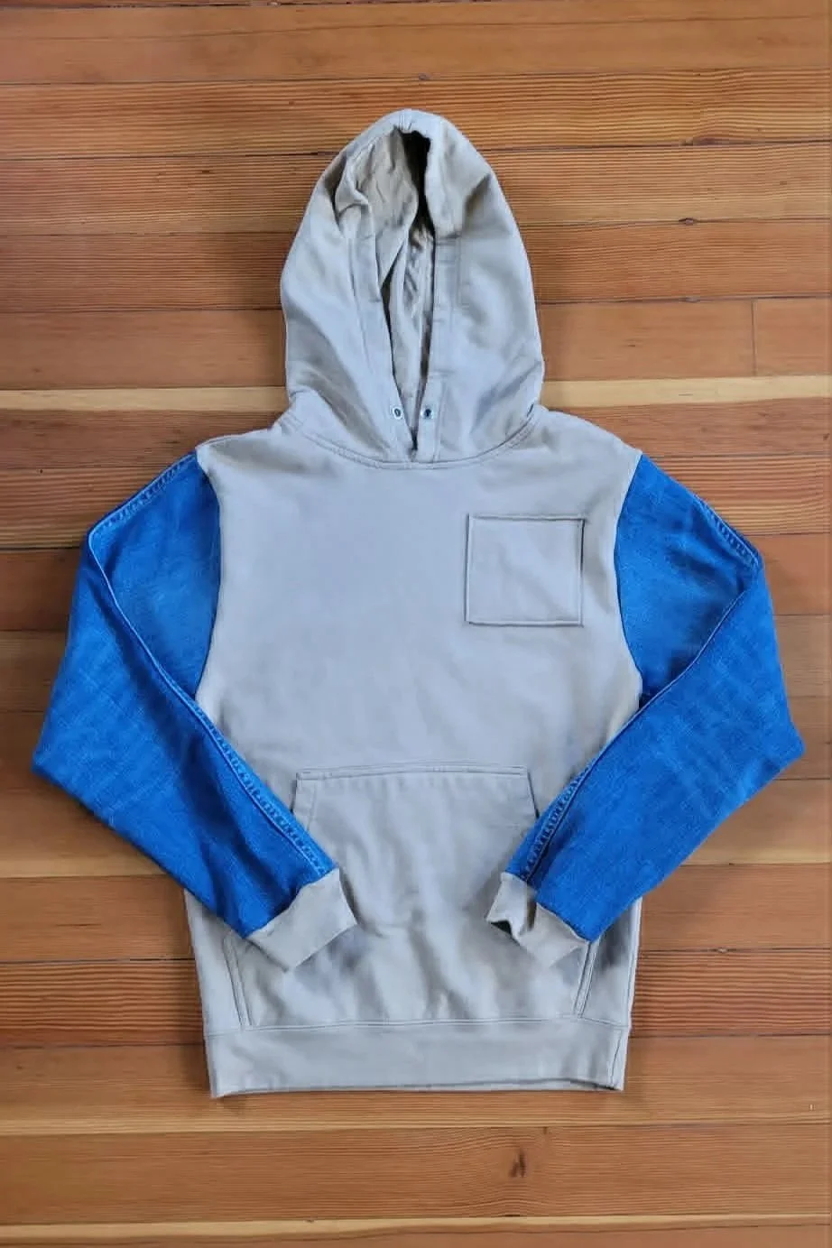 Tan & Blue Denim Hoodie -Small - $110
