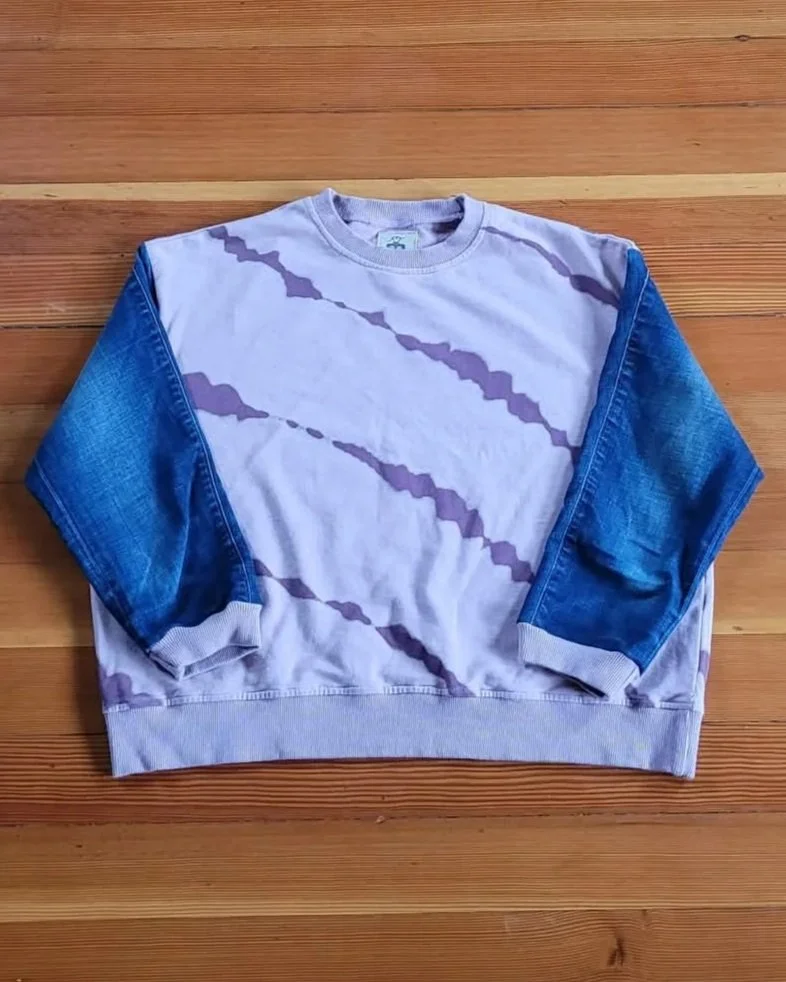 Pink Tie Die Denim Sleeve Crew - Small - $95 - 