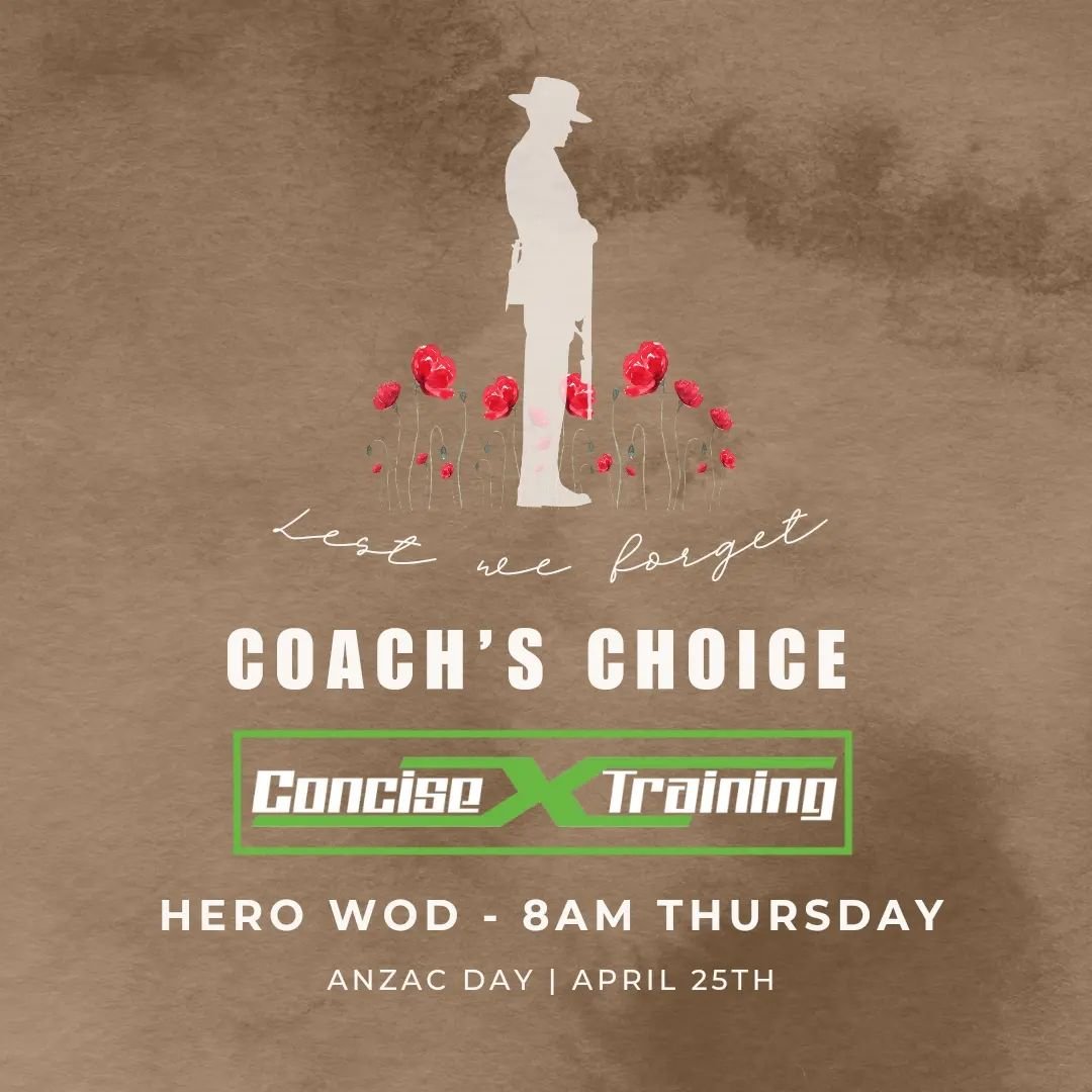 ANZAC DAY🌹

With Thursday being a public holiday, we will only be holding the one 8am Coach's Choice class😊

Yes, it will be a HERO WOD💪🏽 Which one? Well, you have to come to find out😉🔥