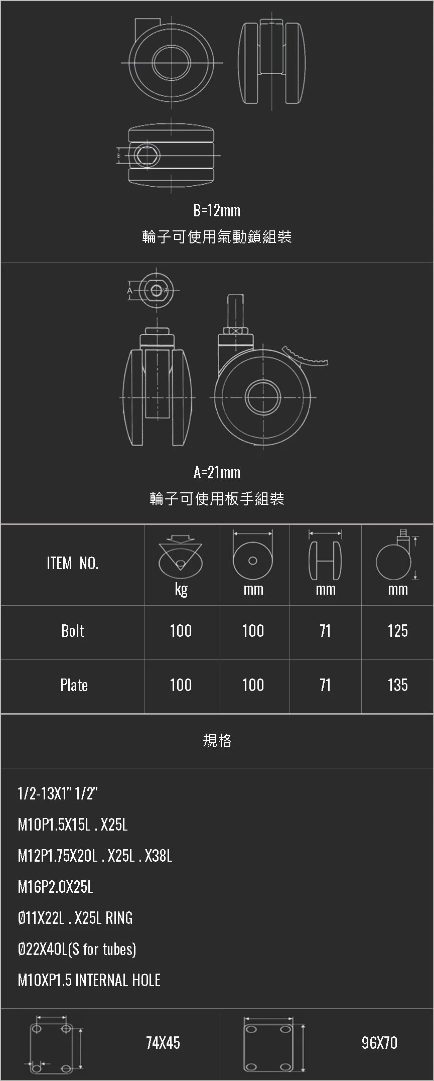 T(SD)100(PU) — K.Y.C Caster