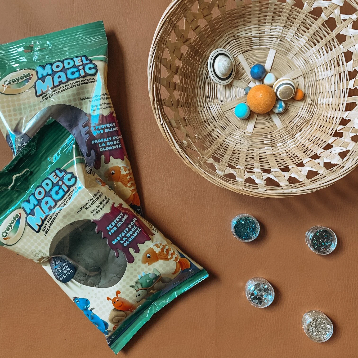 DIY galaxy space dough sensory play activity for kids with glitter and stars