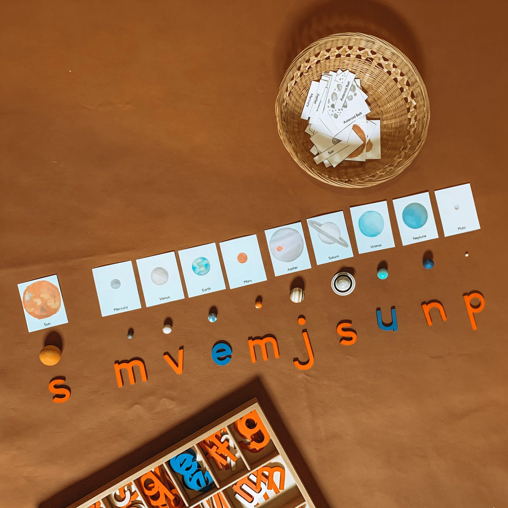 Completed Montessori 3-part cards activity for early learning with watercolor printable by Liza Dora Books