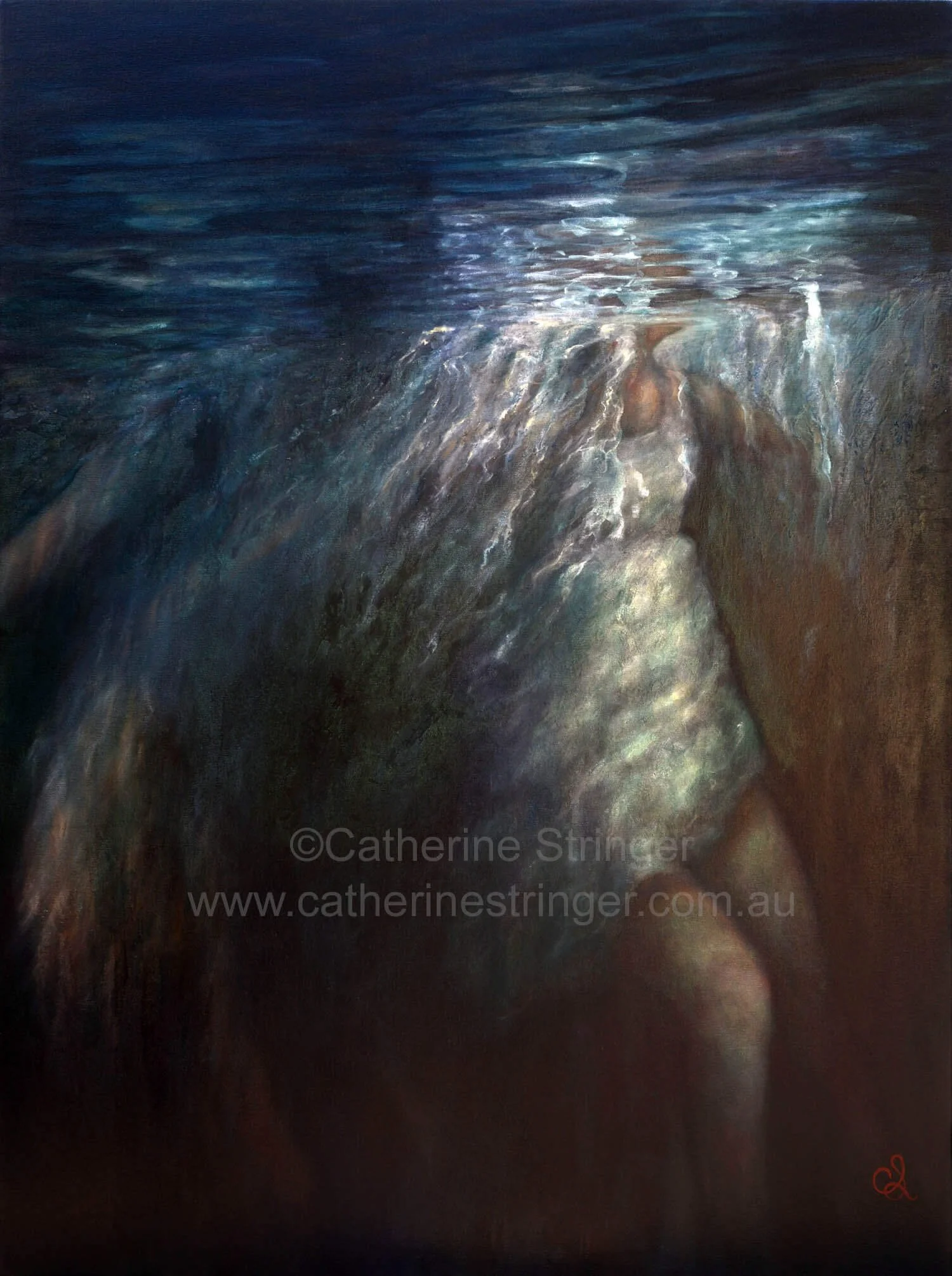 figure with body below water