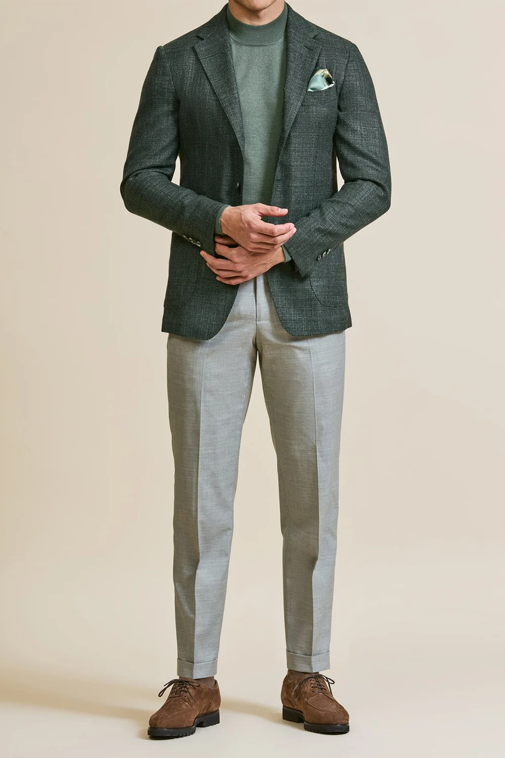 Wool-Silk Blend Green Blazer Outfit  Hall Madden