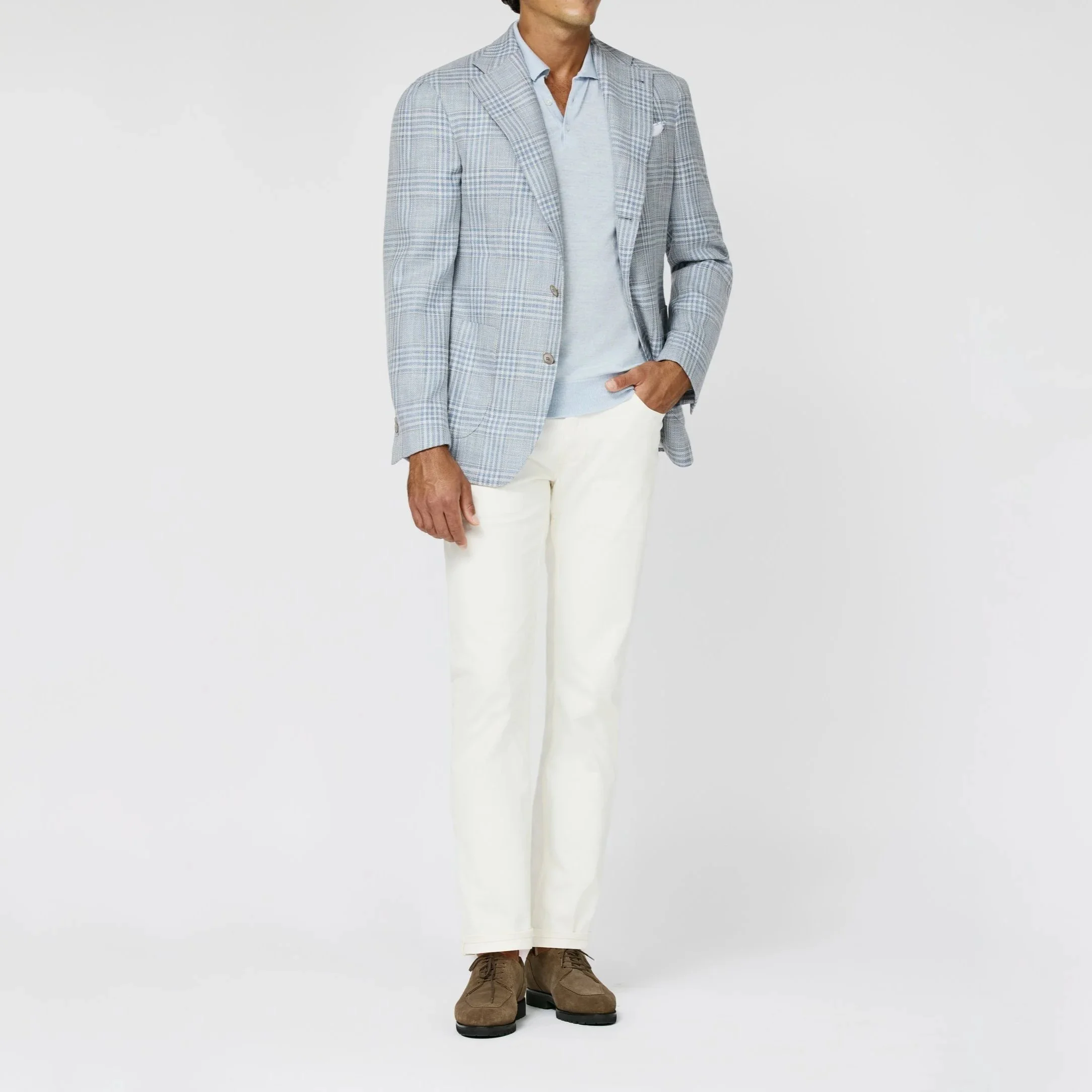 LORO PIANA Sky Blue & Ivory Wool, Cotton, Silk & Linen Jacket