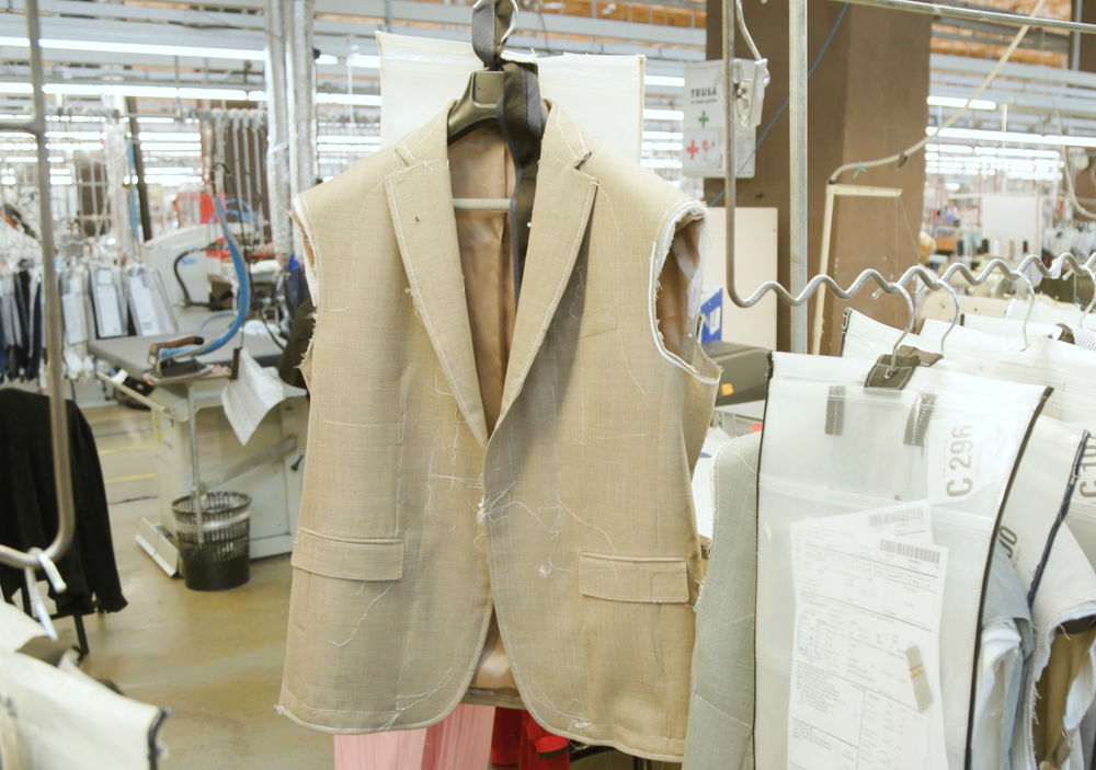 Hand-basted canvas inside a jacket front