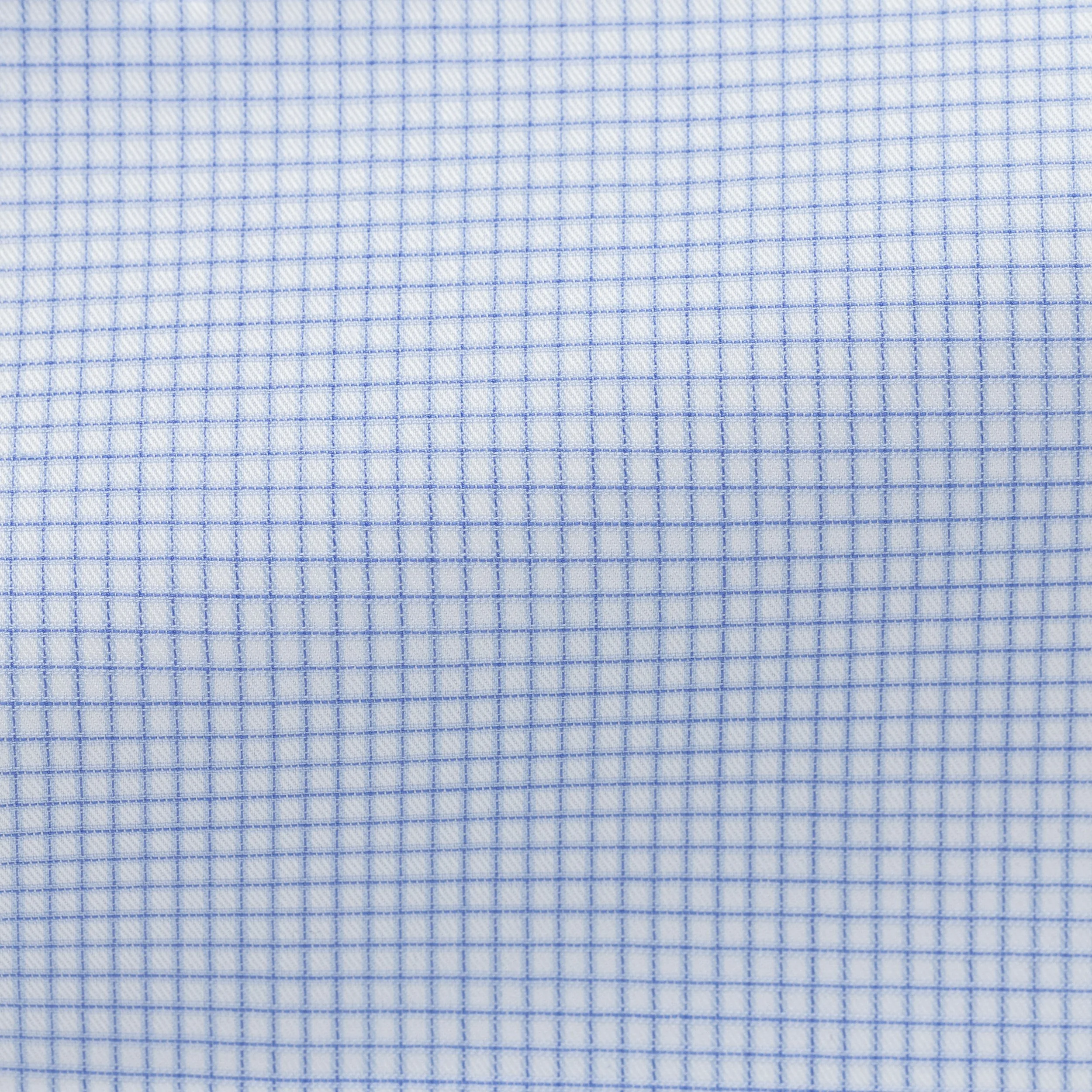 SH00030 white cotton twill dobby with light blue check