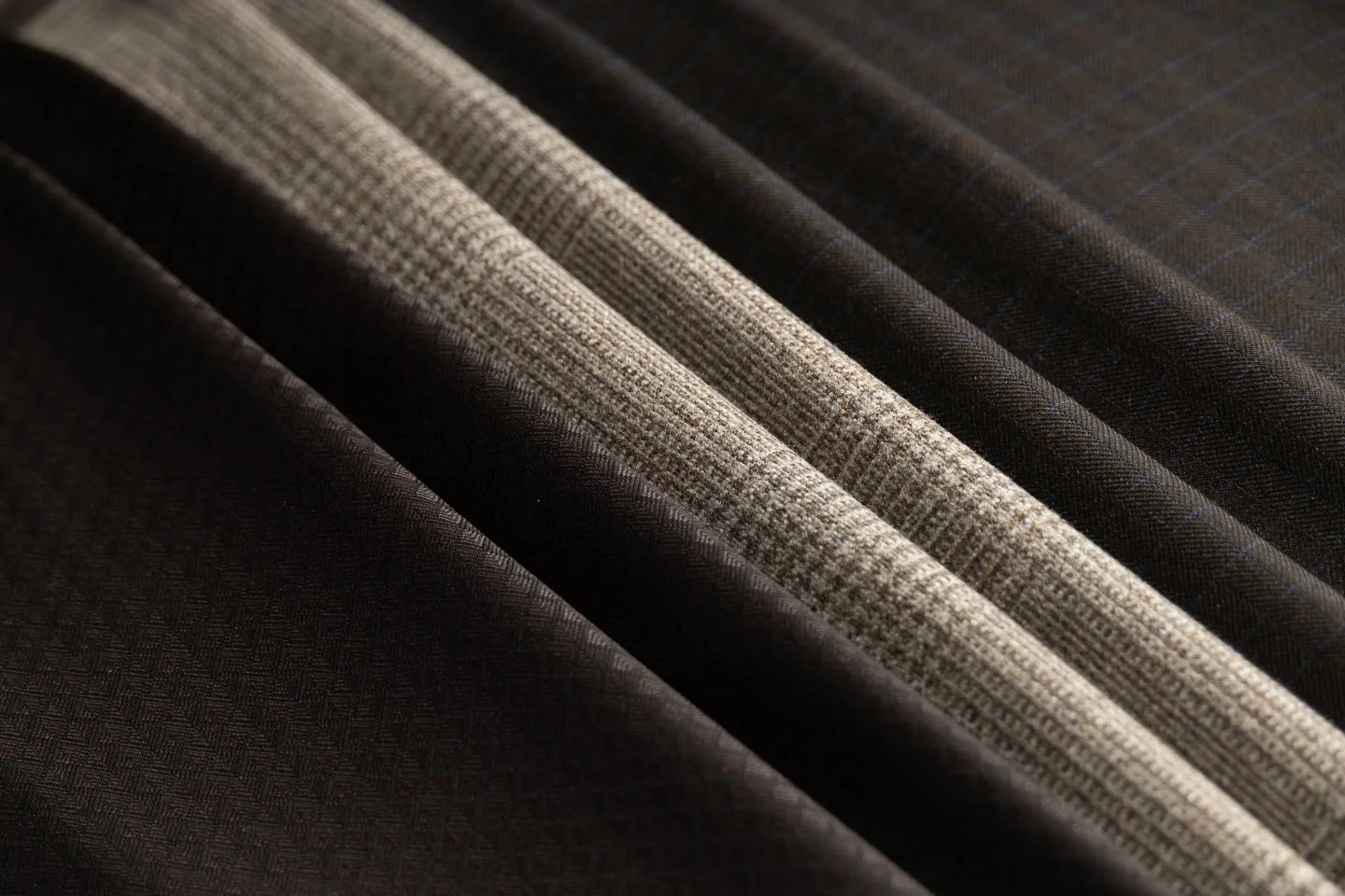 Draped brown and taupe natural-fiber fabrics