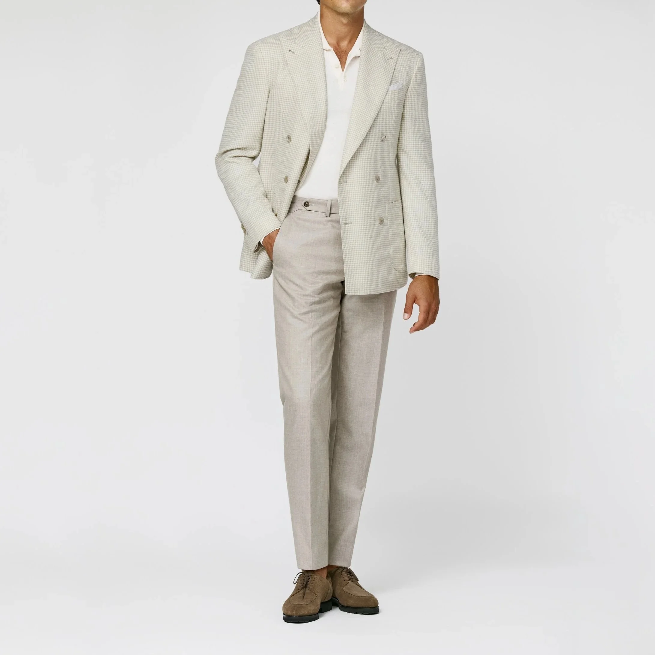 DRAGO Ivory & Ecru Wool, Silk & Linen Houndstooth Jacket