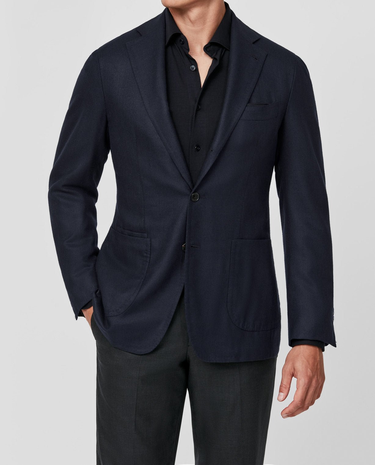 BL0038 navy blue silk-wool basketweave