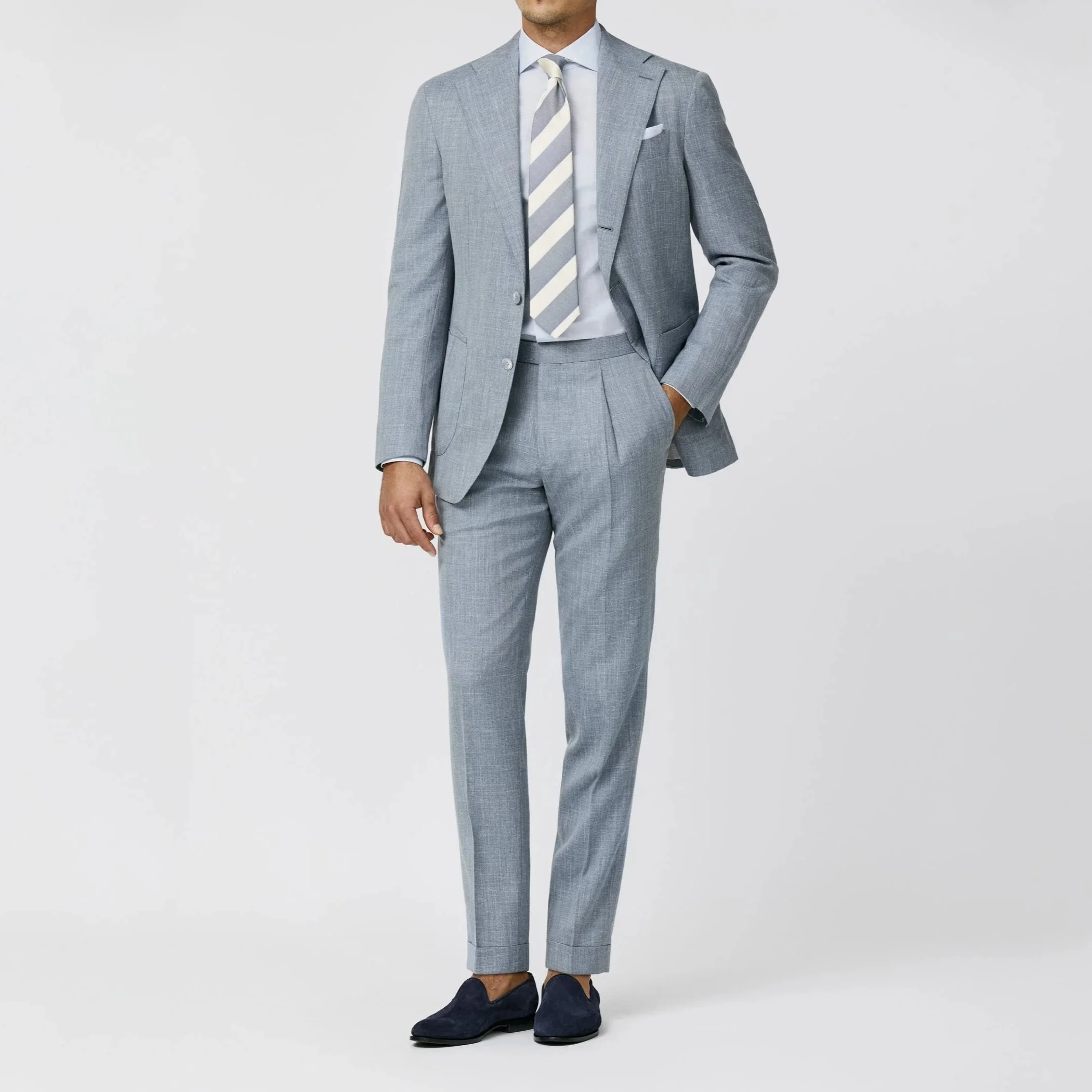 LORO PIANA Light  Blue Wool, Silk & Linen Suit
