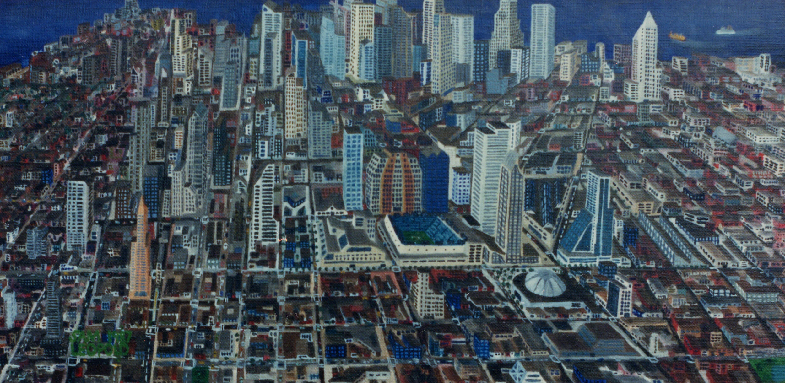 Dots and Colors on a Horizontal Board
10"x20" 25.4 cm x 50.8 cm
Oils on Canvas
1987