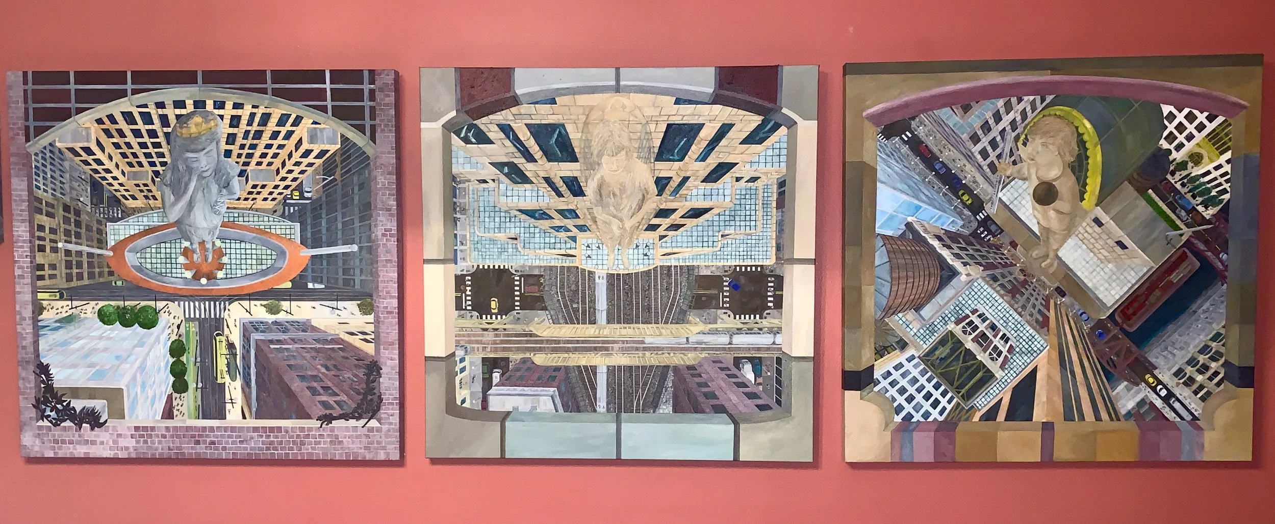 The Gargoyle Series:
Bored of Trade, The Conductor, and The Ruler
30”x90” 76 cm x 229 cm
Oils on Canvas
2020 and 2021