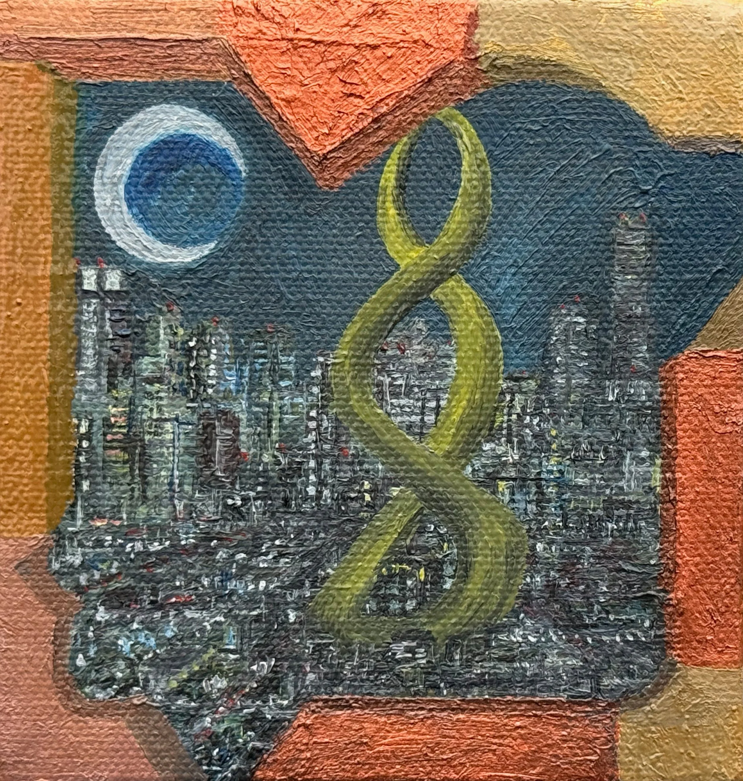 Twist and Towers 
4”x4"   10 cm x 10 cm
Oils on Canvas
2026