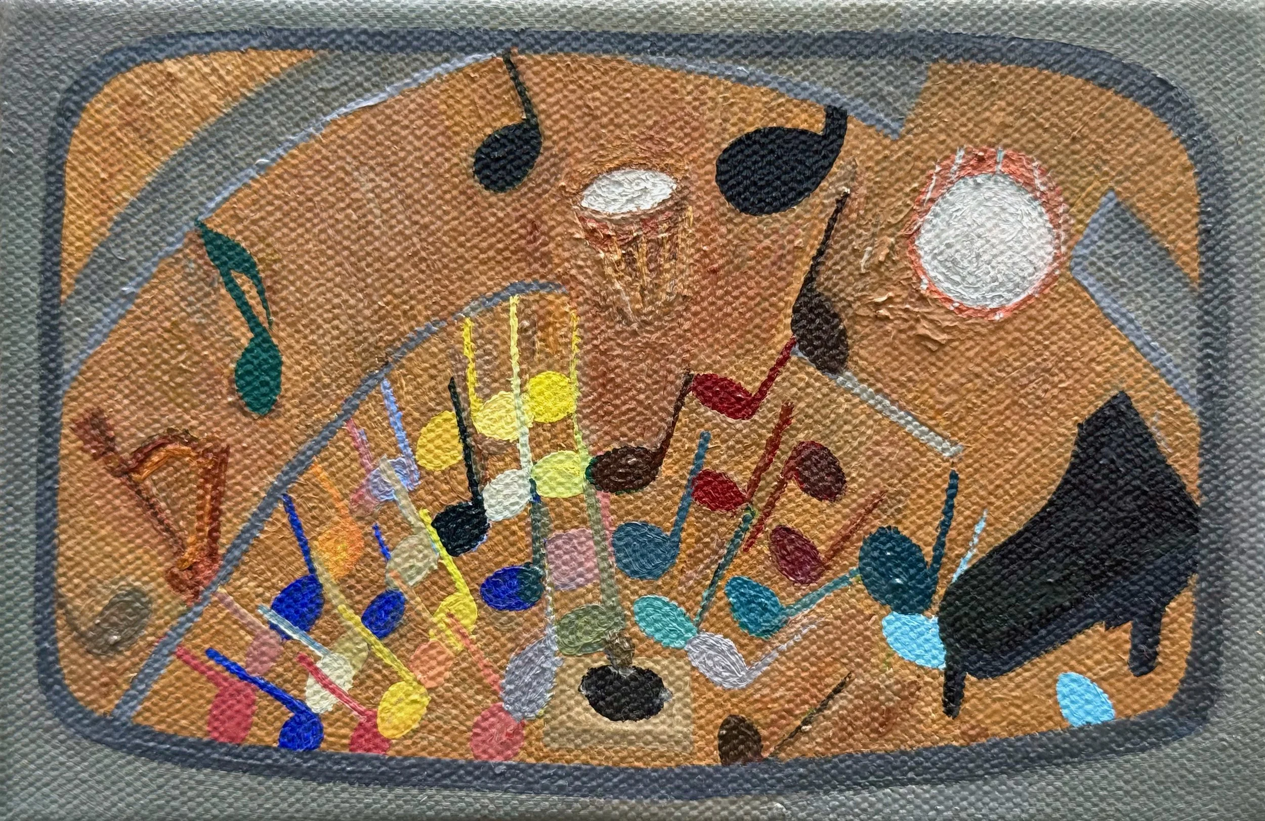 The Conductor and the Colored Notes
4" x 6"  10 cm x 15 cm
Oils on canvas
2026