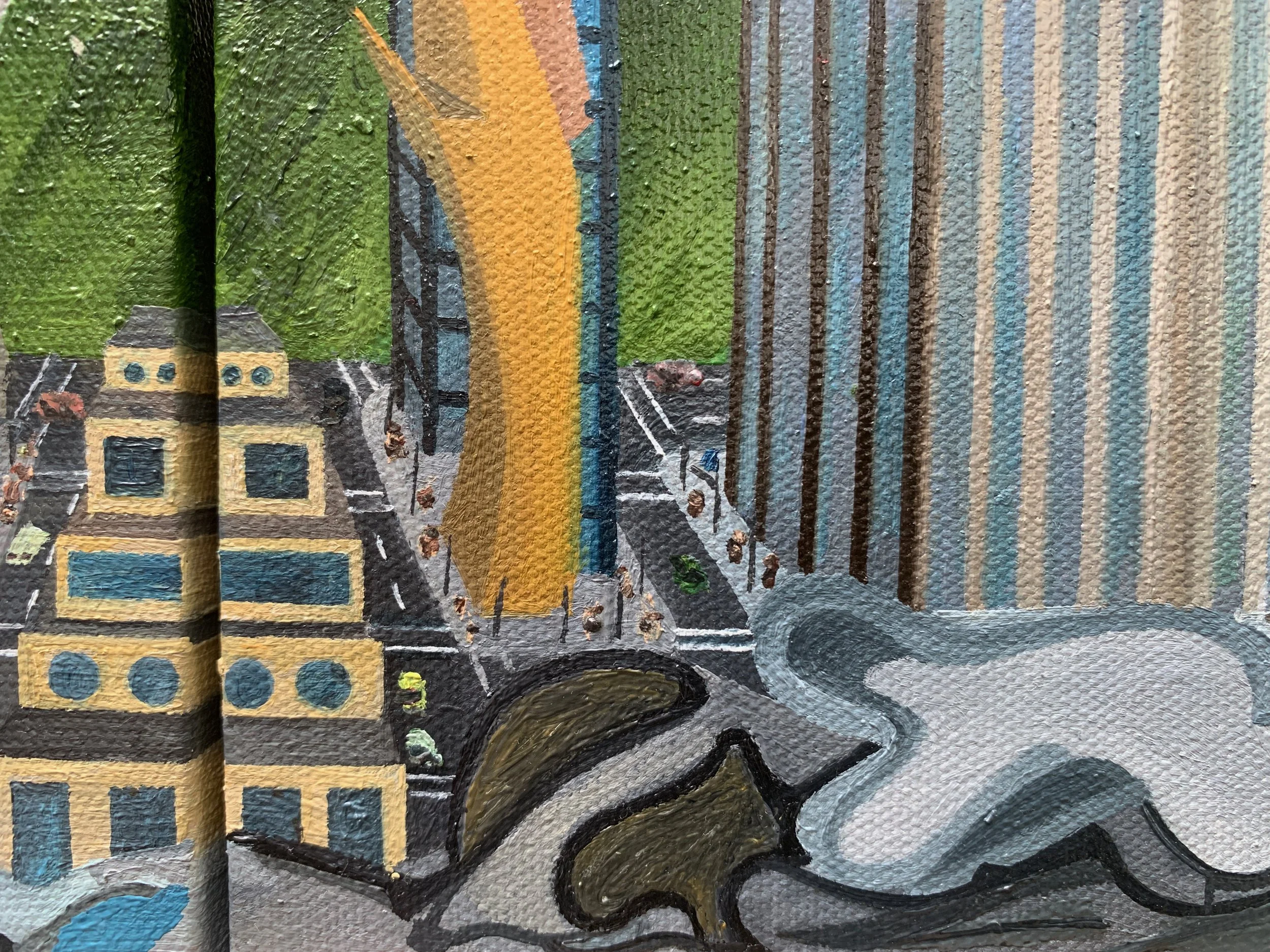 More Buildings in the Green (DETAIL)
8"x20"  20.3 cm x 25.4
Oils on Canvas
2023