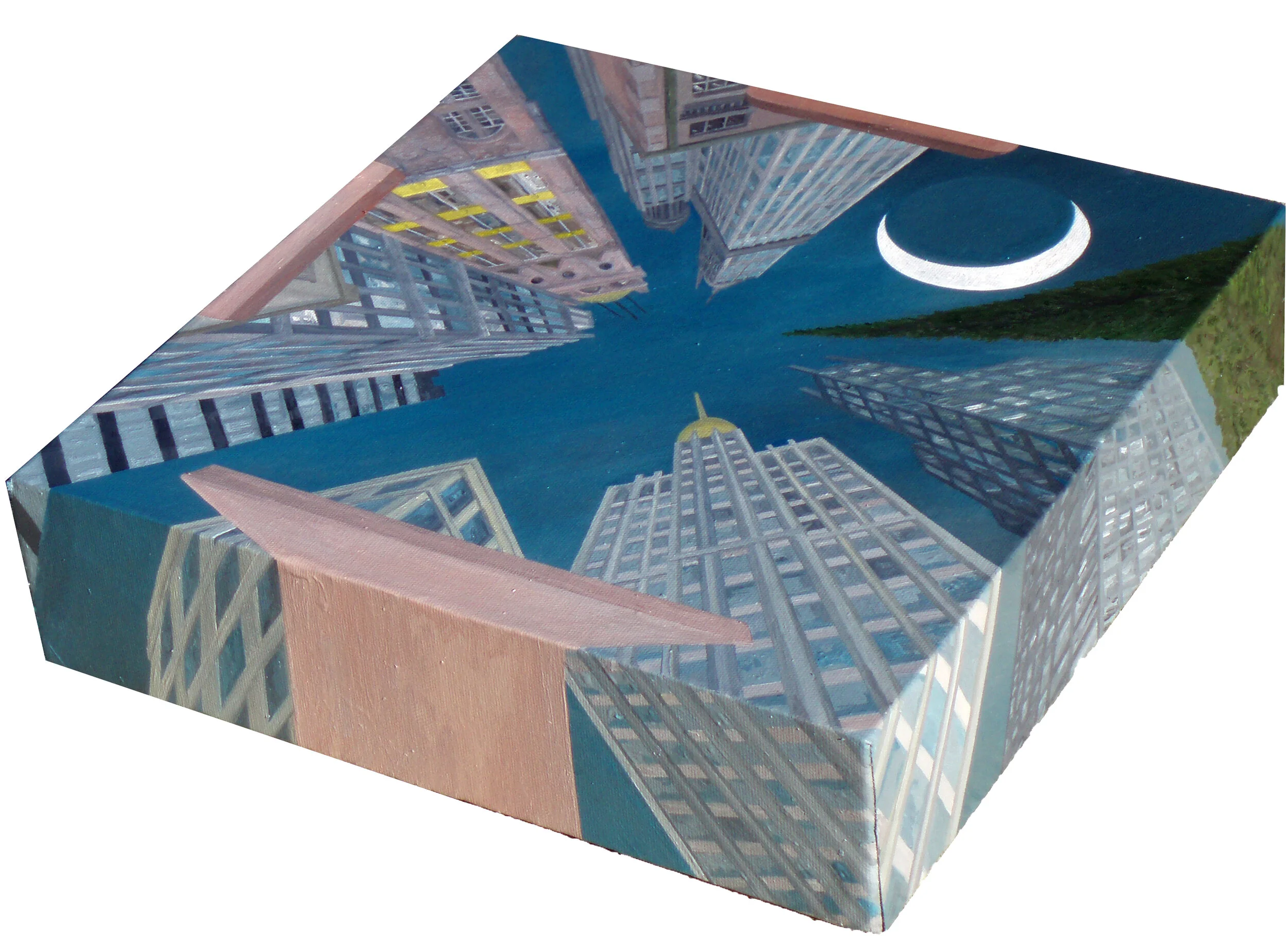 Cubed Night Sky 
12"x12"x3"  30 cm x 30 cm x 8 cm 
Oils on Canvas