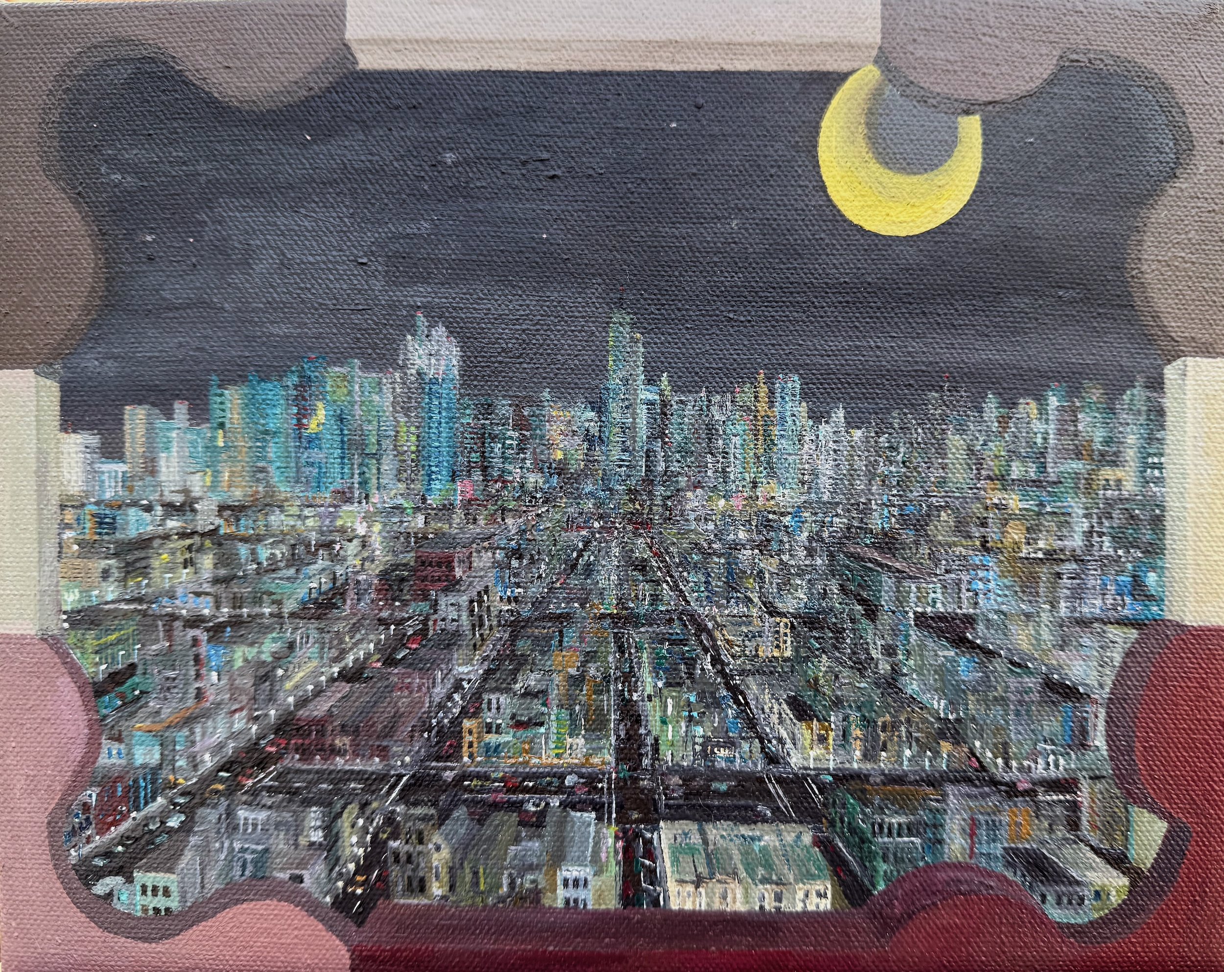 The Glowing Grid
8"x10"  20 cm x 25 cm
Oils on Canvas
2025