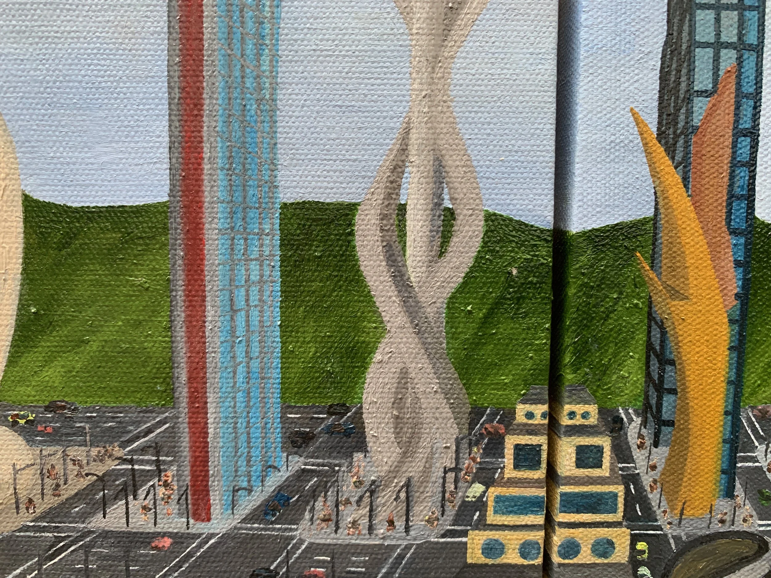 More Buildings in the Green (DETAIL)
8"x20"  20.3 cm x 25.4
Oils on Canvas
2023