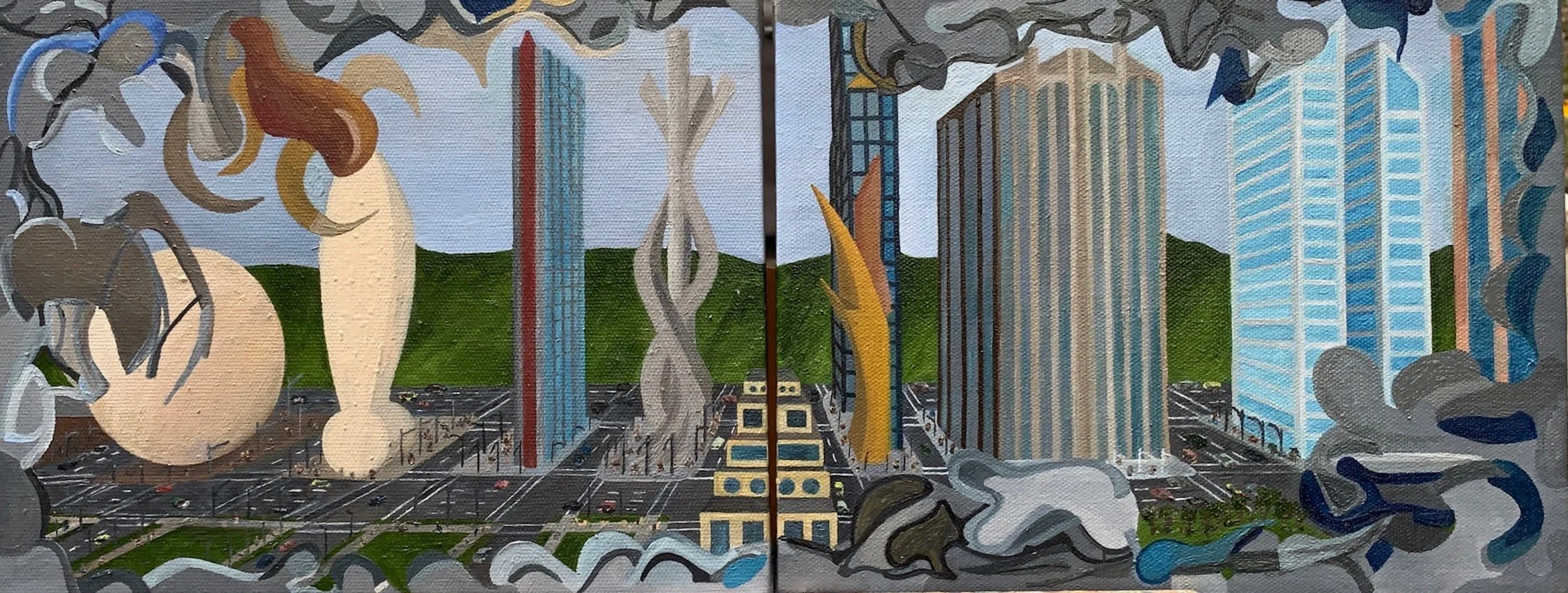 More Buildings in the Green
8"x20"  20.3 cm x 25.4
Oils on Canvas
2023