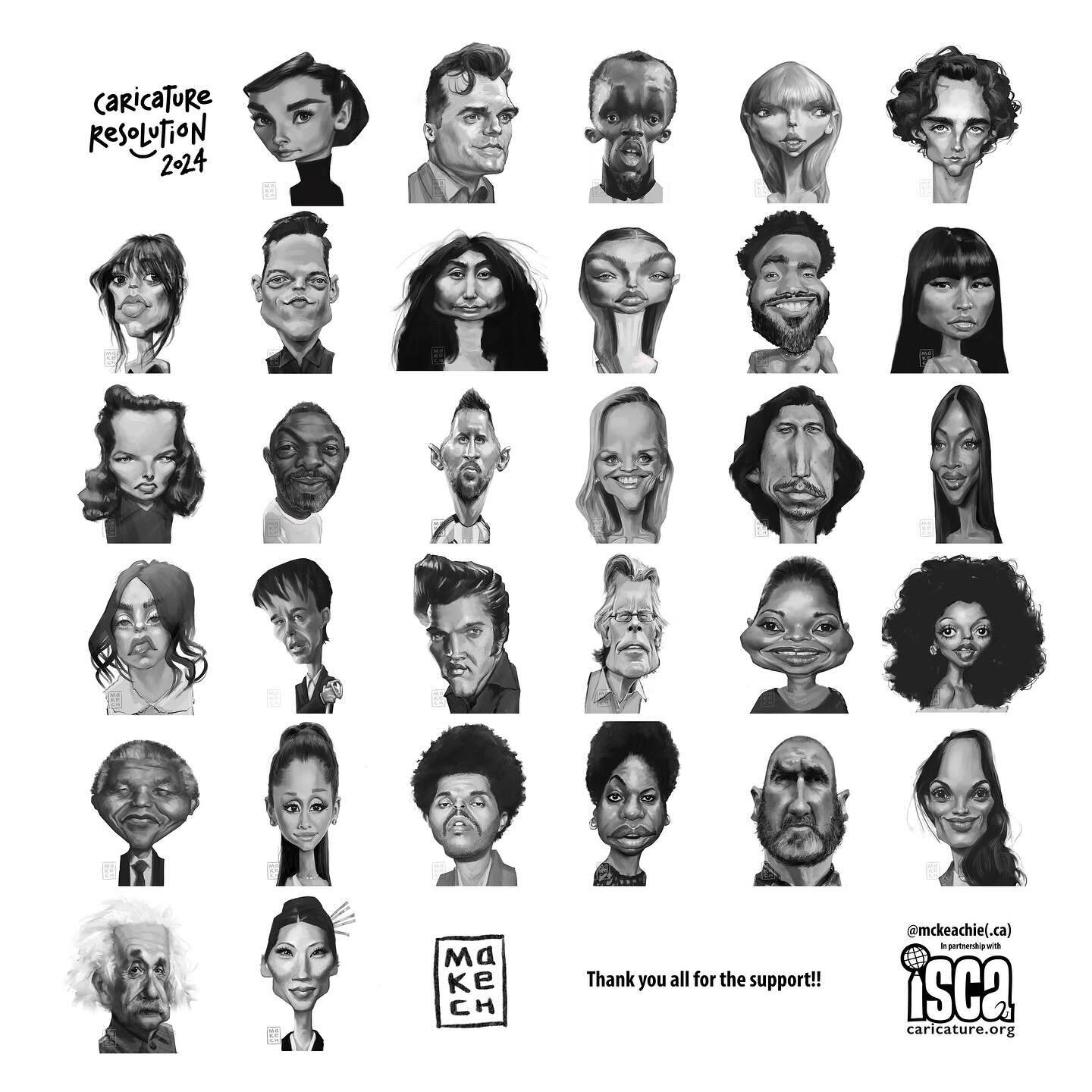 The list! Congratulations to everyone who made it through the marathon! Thanks @caricatureresolution for putting together a fun group!!
.
.
@iscacaricatures 
#caricatureresolution2024 
.
.
@billieeilish @henrycavill @lucyliu @usainbolt @taylorswift @
