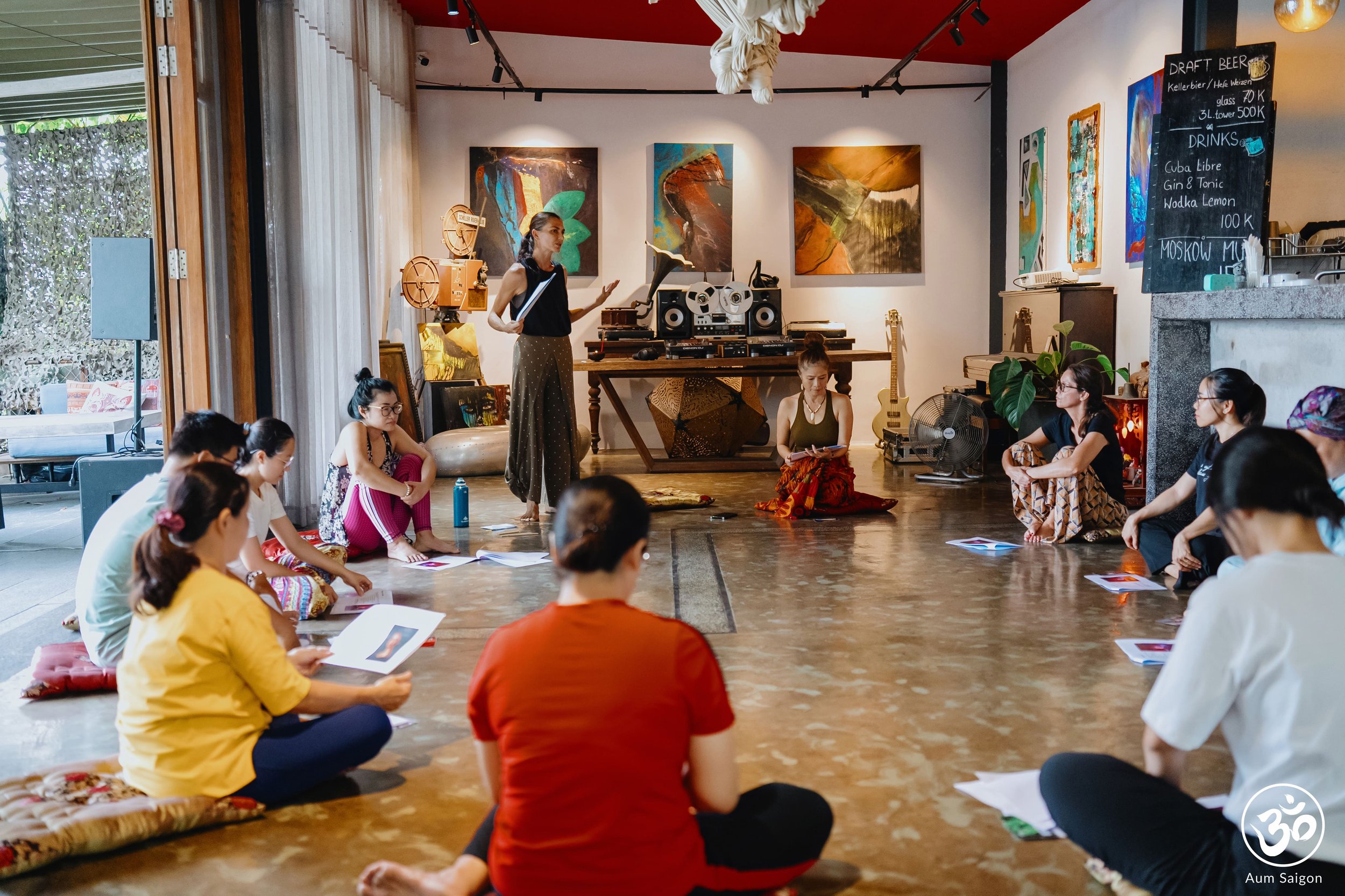 Participants attending the theory session of an Eight Trigram Organ Qi Gong weekend workshop led by Ani Petrova in Ho Chi Minh City, Vietnam.