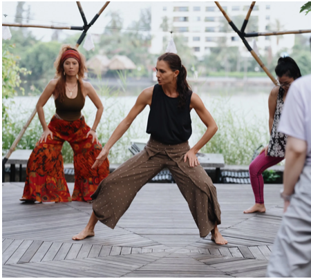 Ani Petrova demonstrating the Ma Bu stance during an Eight Trigram Organ Qi Gong weekend workshop in Vietnam.