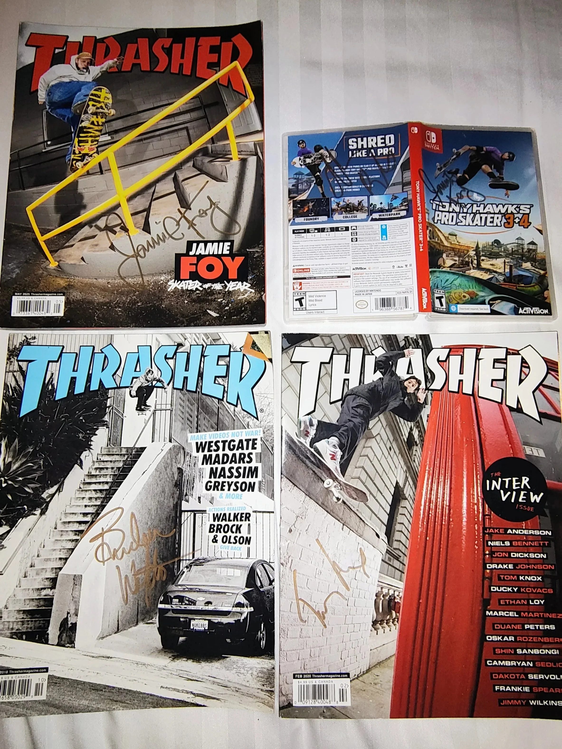 jamie foy brandon westgate andrew reynolds tom knox thrasher magazine cover signed tony hawk pro skater 1 2 3 4 underground autograph new balance numeric