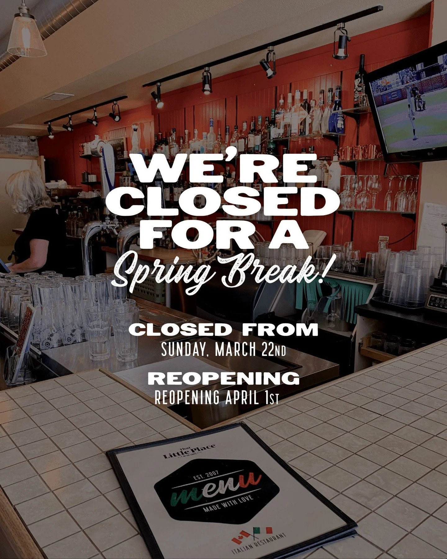 We&rsquo;re officially on vacation! ✈️

We&rsquo;ll be back next week, relaxed, refreshed and ready to serve up our delicious Italian recipes. 

See you on April 1st! And, no, this is not a joke. 🤣👋
.
.
.
.
#AuthenticItalianFood #MuskokaRestaurant 