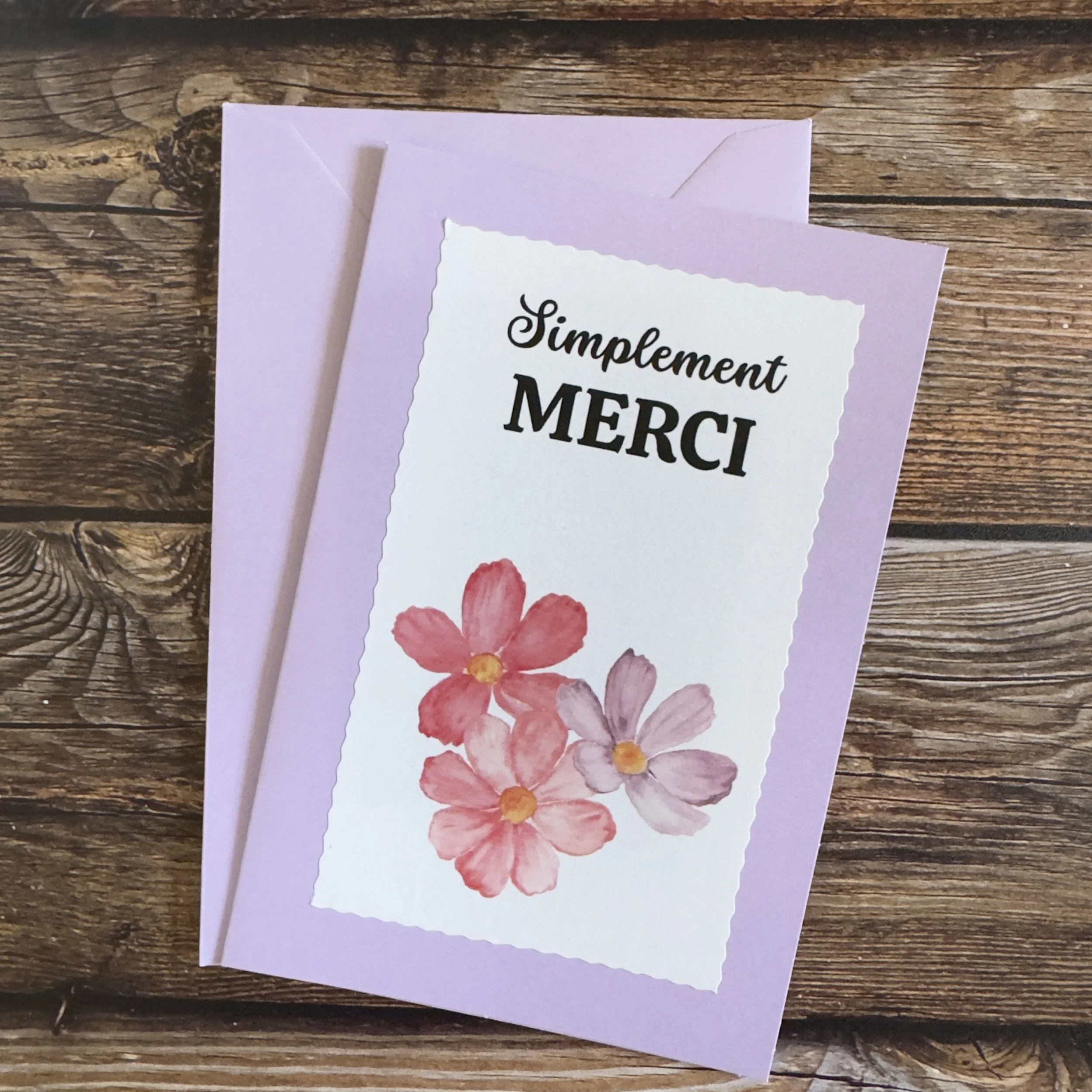 Carte de voeux artisanale, format A6 double, avec enveloppe assortie.