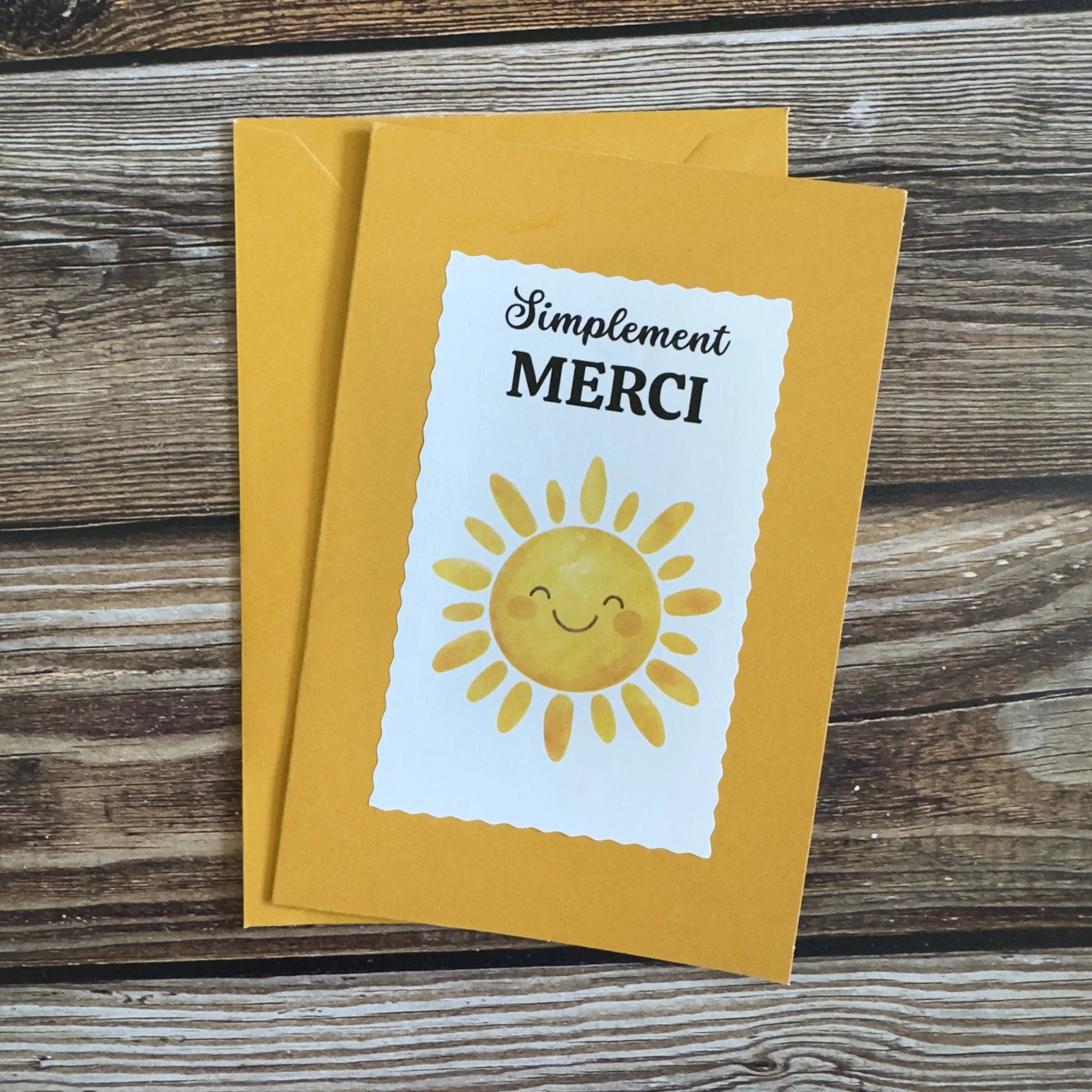 Carte de voeux artisanale, format A6 double, avec enveloppe assortie.