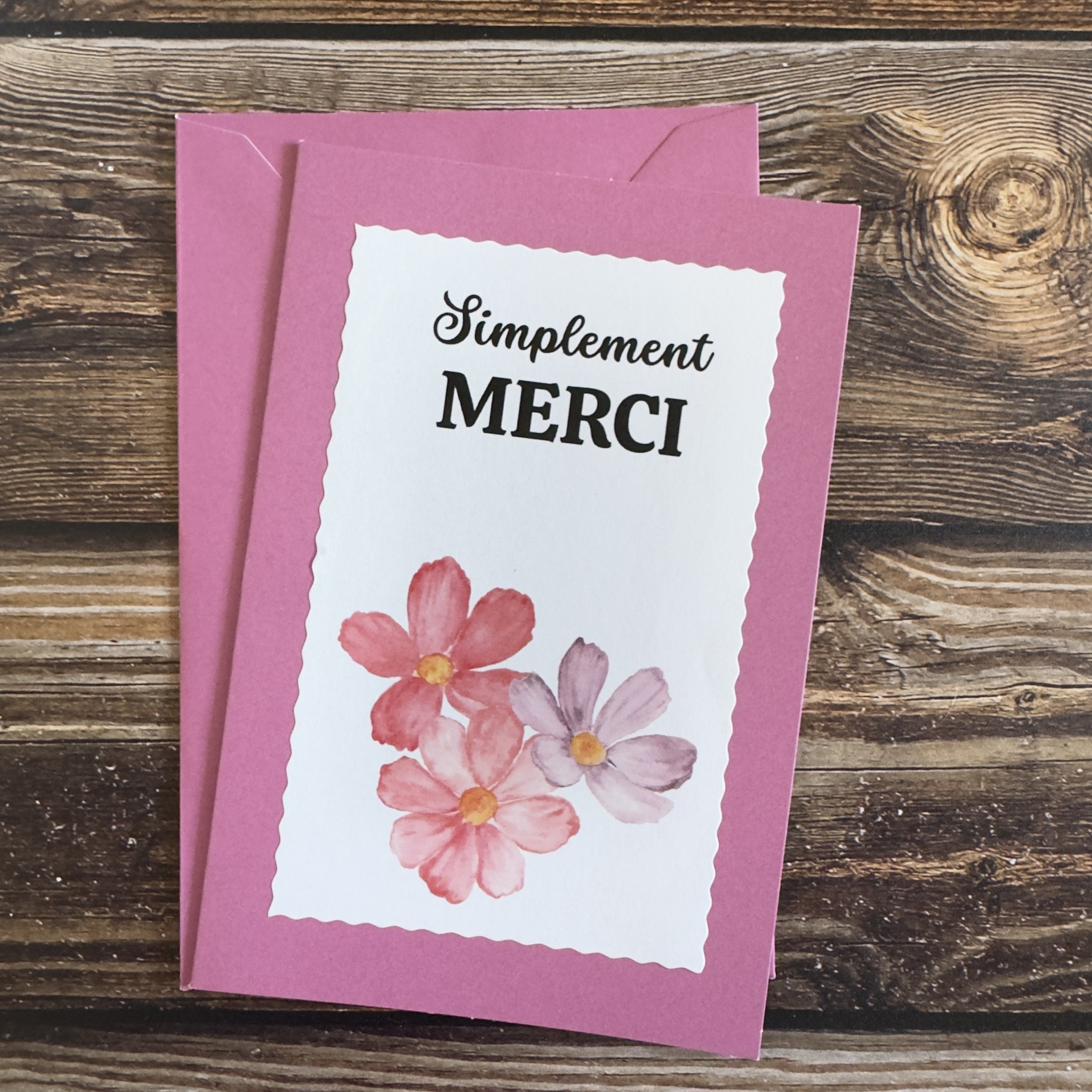Carte de voeux artisanale, format A6 double, avec enveloppe assortie.