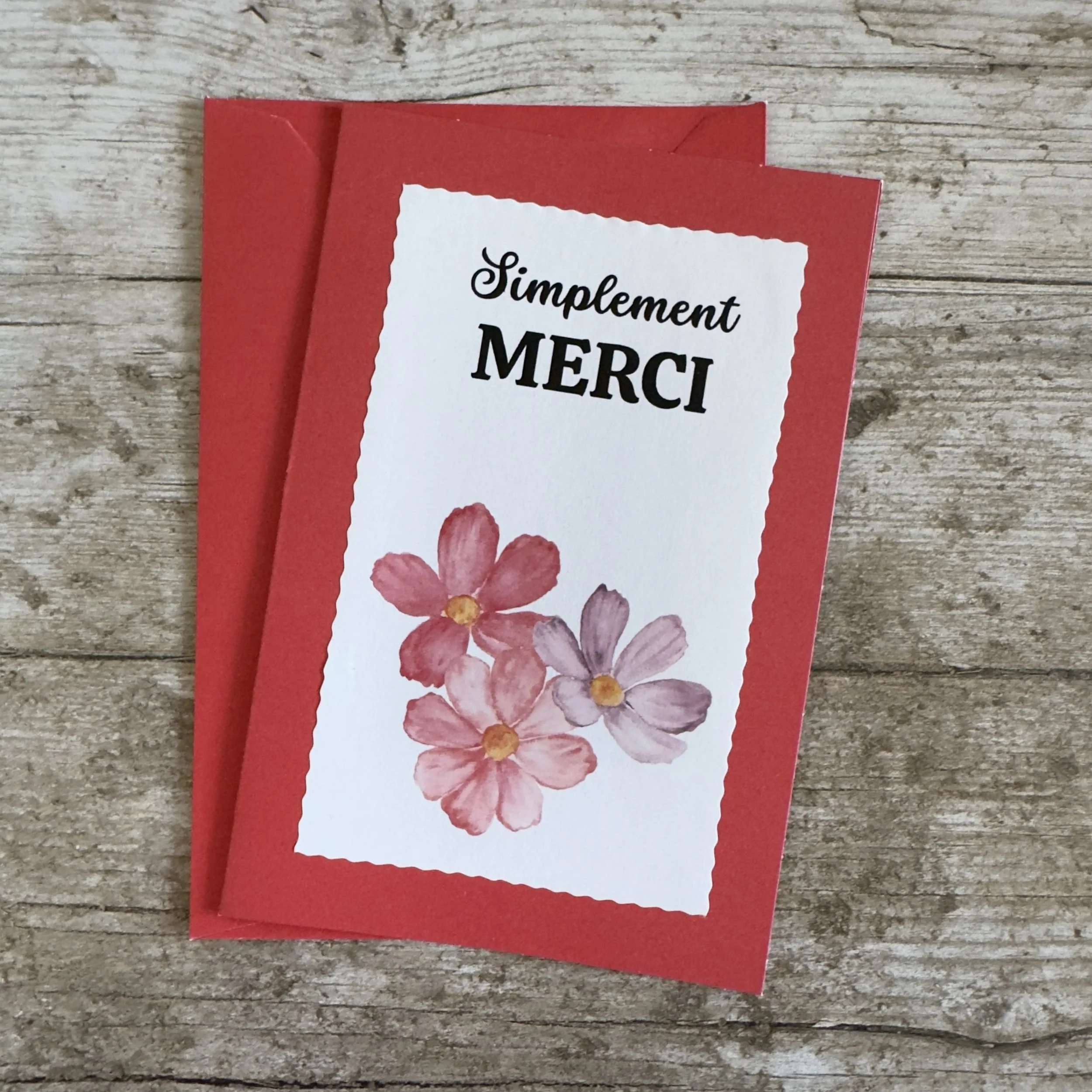 Carte de voeux artisanale, format A6 double, avec enveloppe assortie.