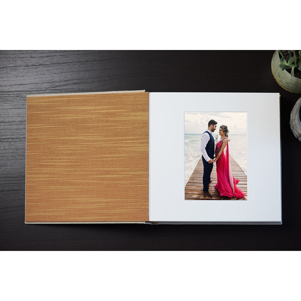 front of matted album product showing how the first page will look when mocked up