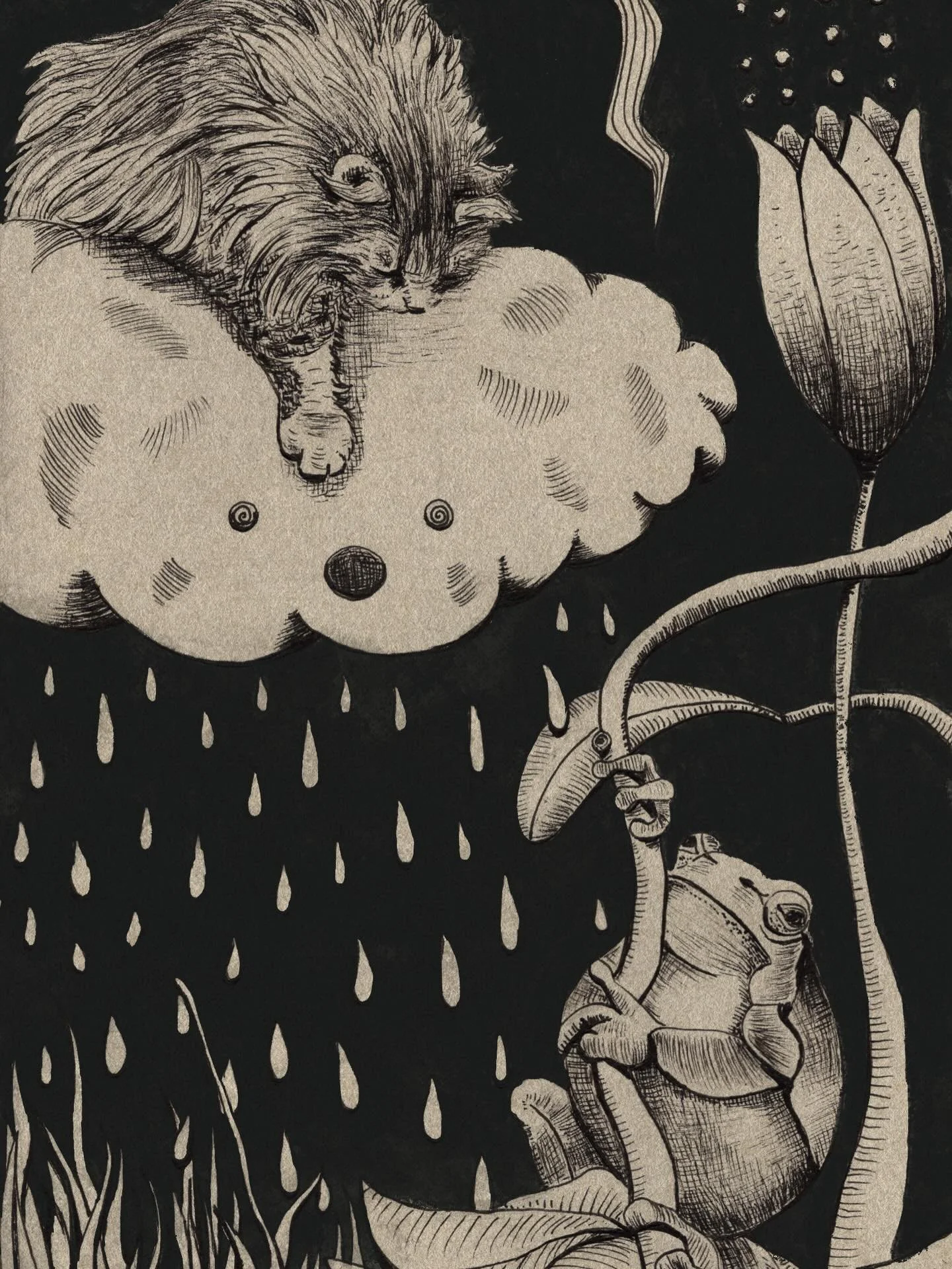 🐸⚡️🐈
Night of the singing toads, hypnotized cats and the first thunderstorm of the year&hellip;

#illustration #inkdrawing #sketchbookdrawing #catdrawing #drawing