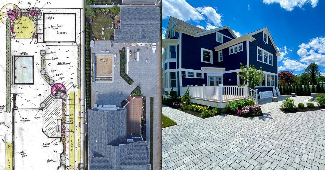 Here's a side-by-side look at the initial landscape plan and progress of a modern back patio and driveway at the shore. This design maximizes function of the space, with shrubbery acting as a natural divider.

(732) 833-7702 |  www.Downtoearthlandsca