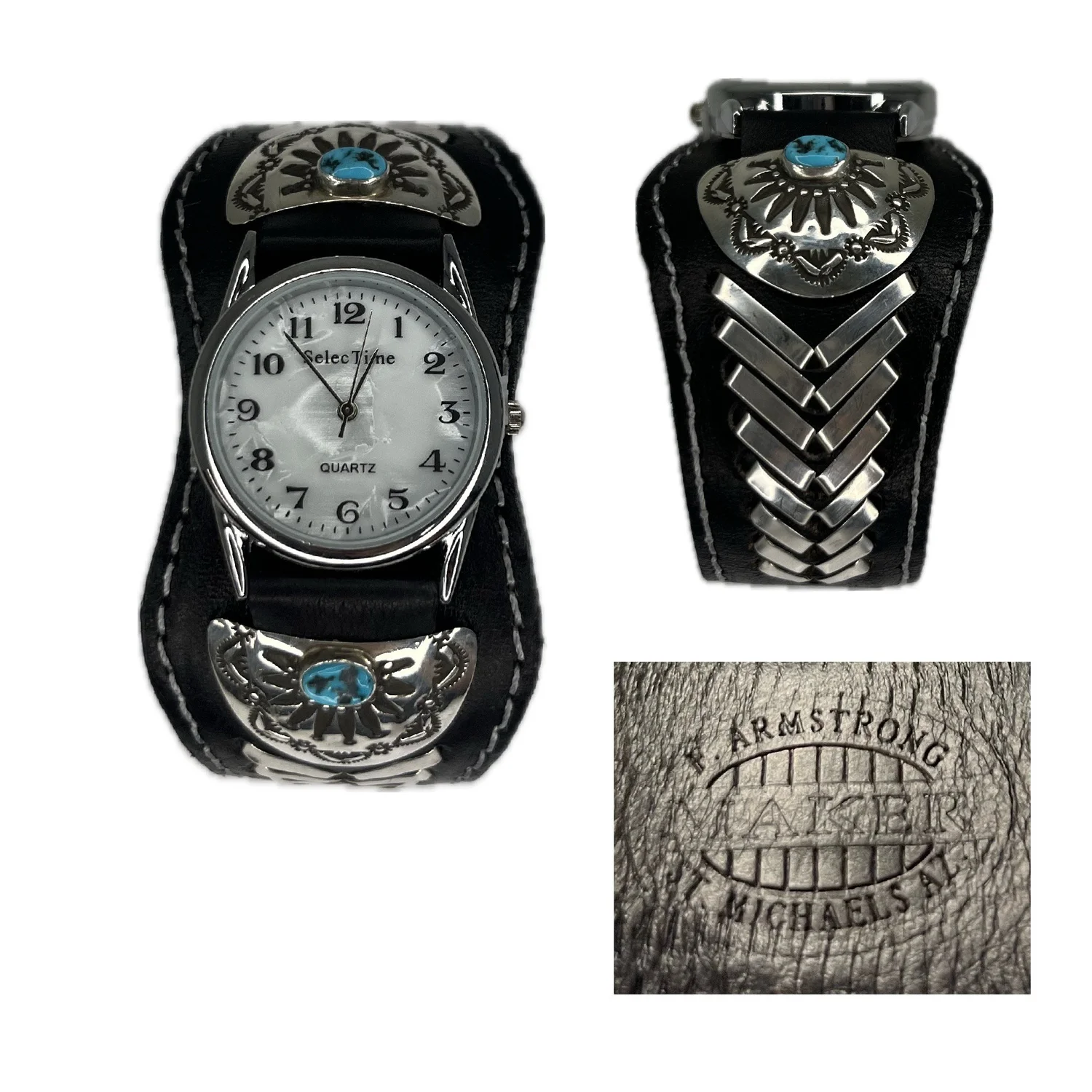 Mens Sterling Silver/Leather/Turquoise Watch — Chee