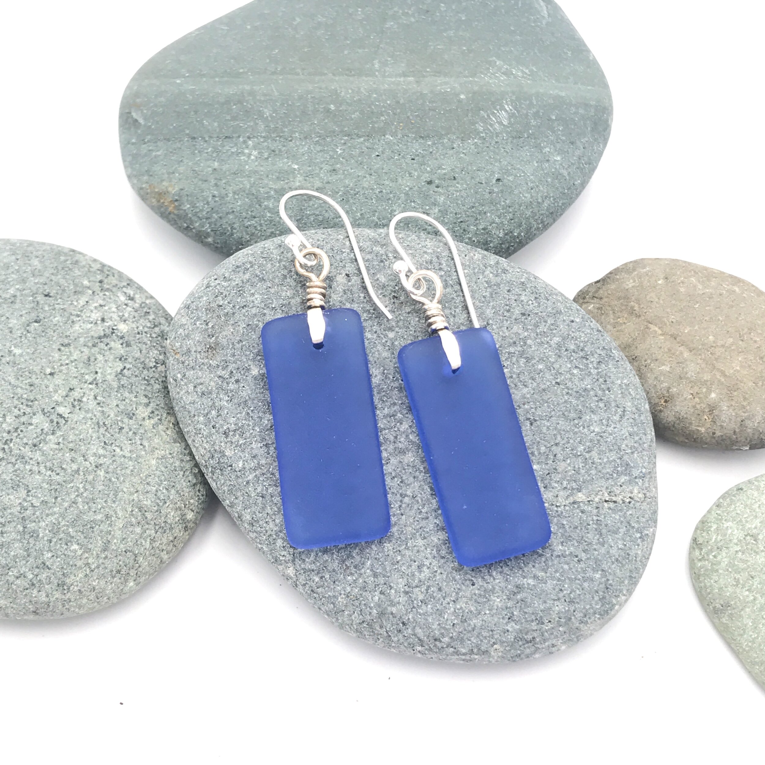 Matte Medium Blue Glass and Silver