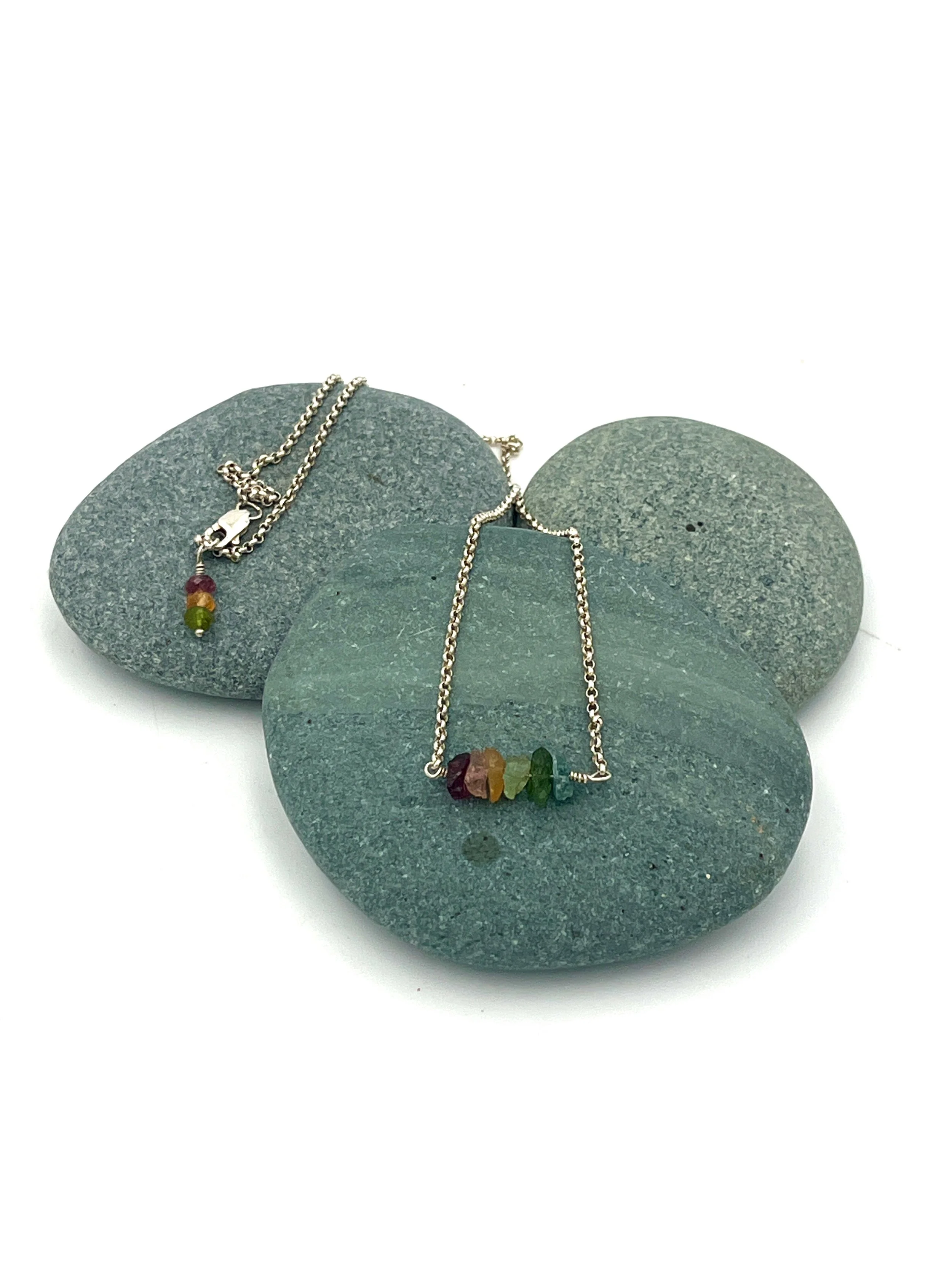 Rainbow Tourmaline Bar Necklace