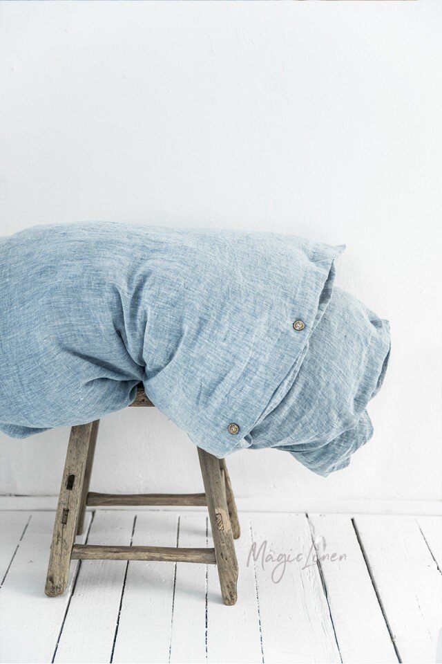 Blue Melange Linen Duvet Cover
