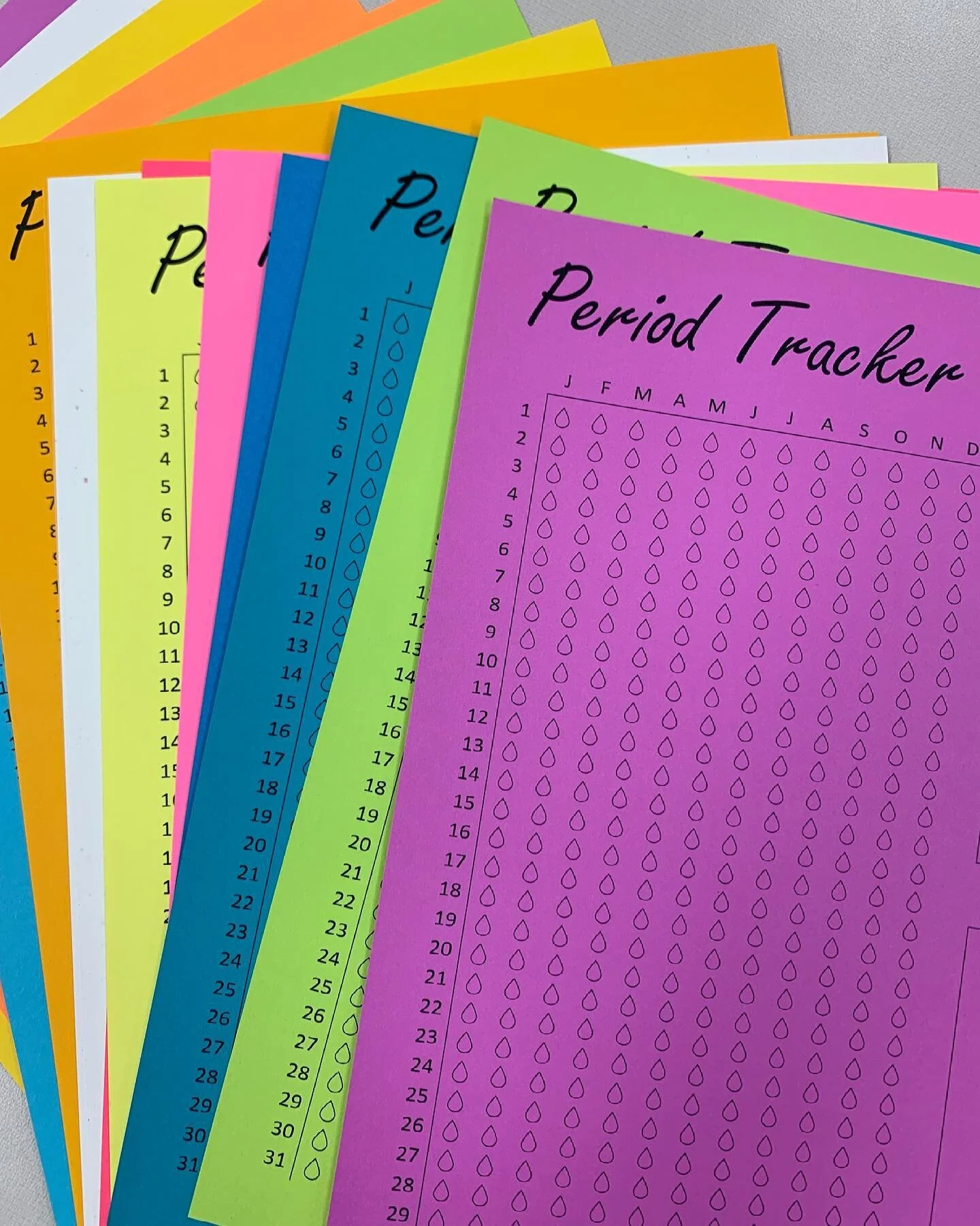 Prepping for our next workshop! We&rsquo;ve got alllll the period trackers! #letstalkaboutperiods #menstruationmatters #periodsareforeveryone